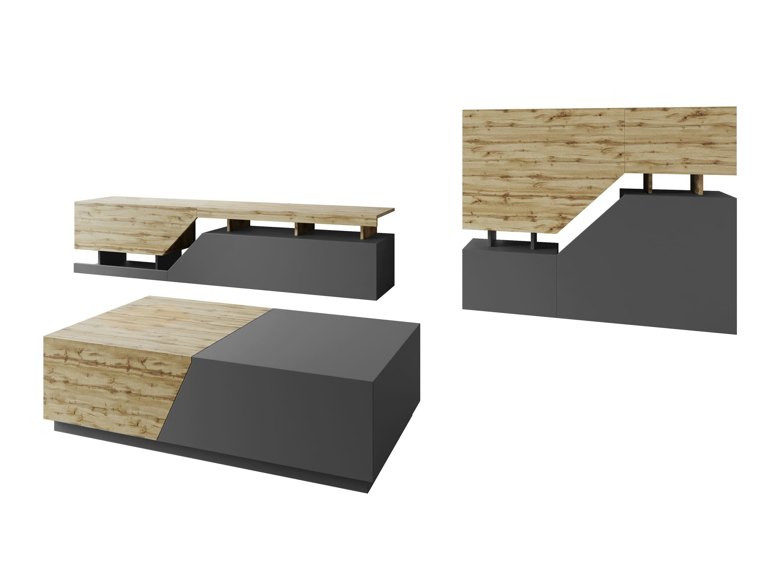 Svetainės komplektas Comfivo Daldune II (Antracitas + Votan ąžuolas)