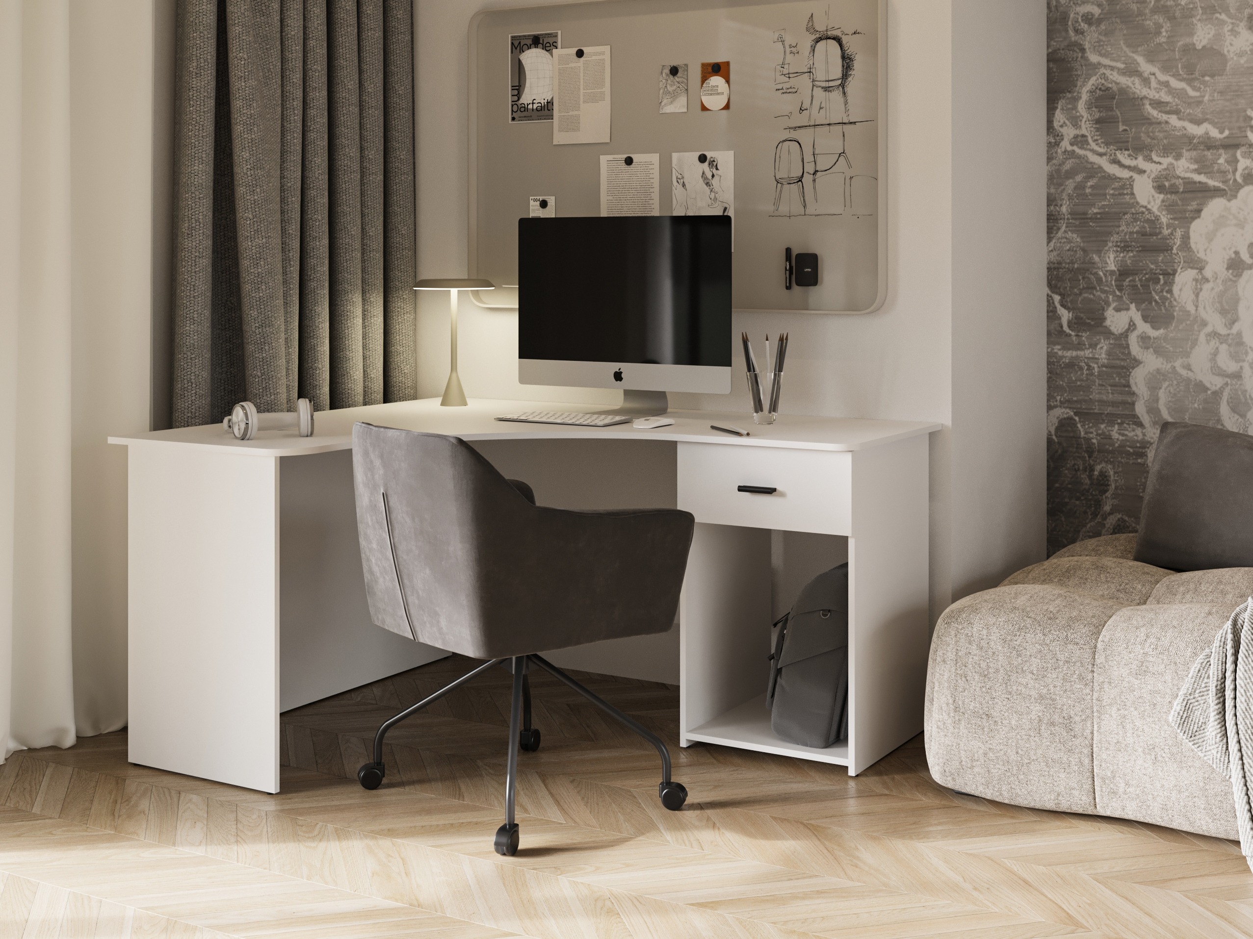 Kampinis darbo stalas Austin 303 (Balta)