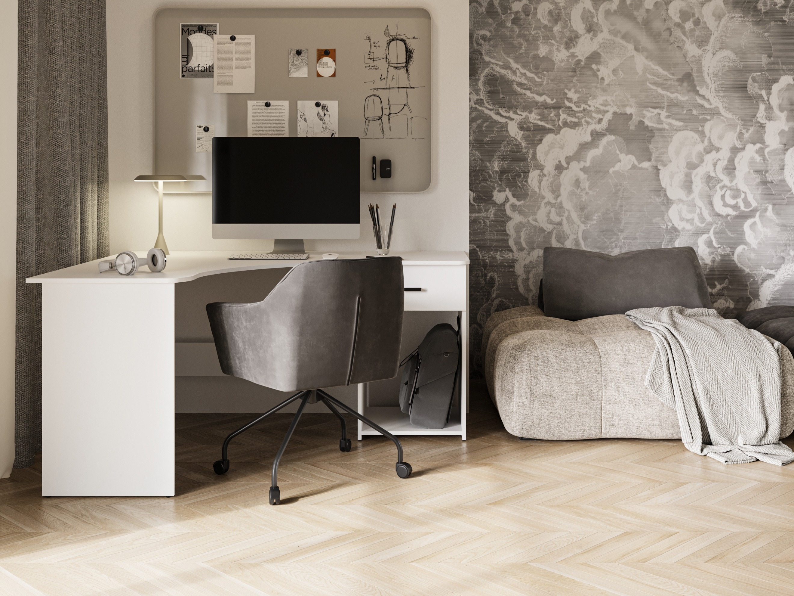 Kampinis darbo stalas Austin 303 (Balta)