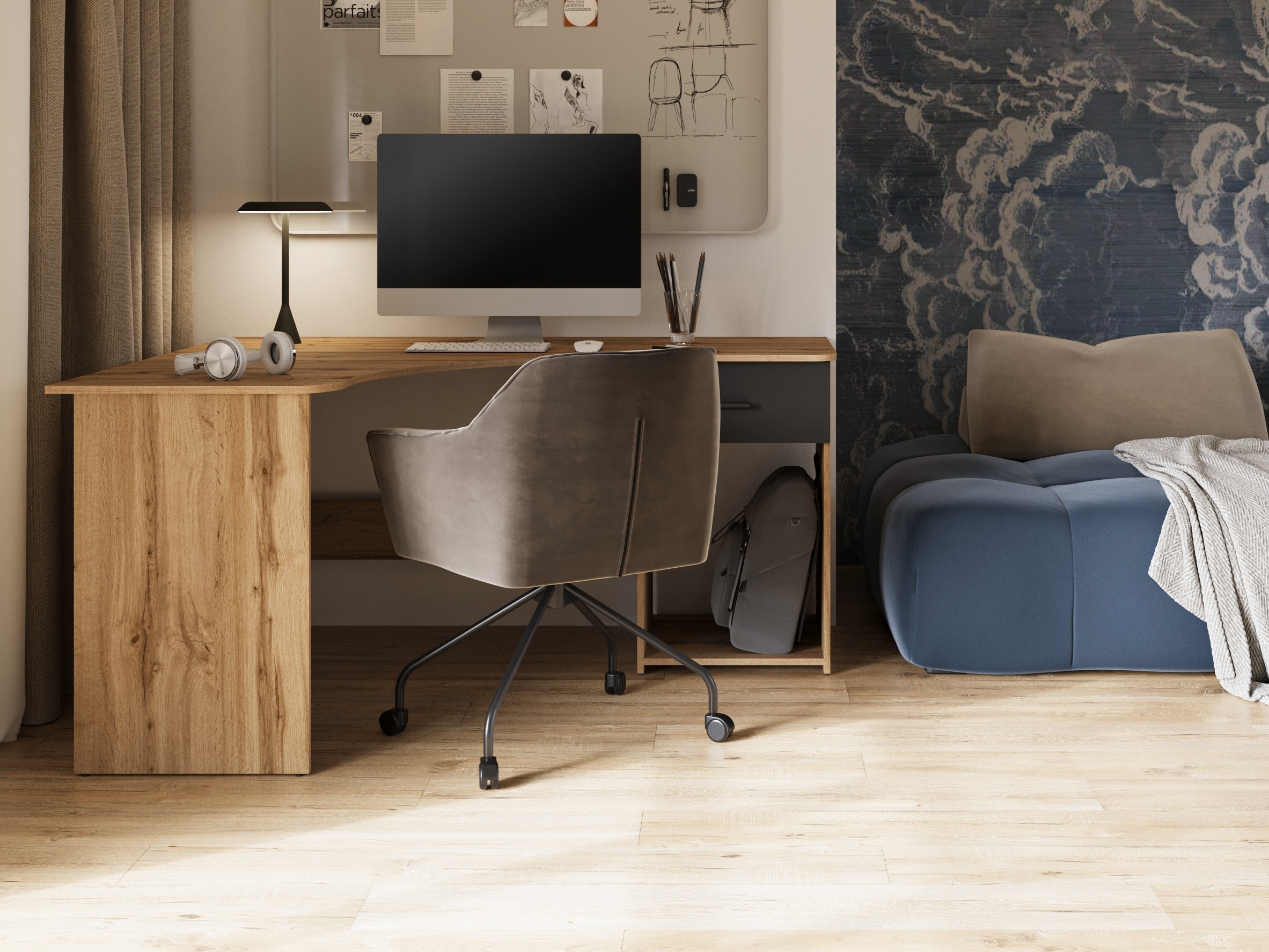 Kampinis darbo stalas Austin 303 (Votan ąžuolas + Juoda)