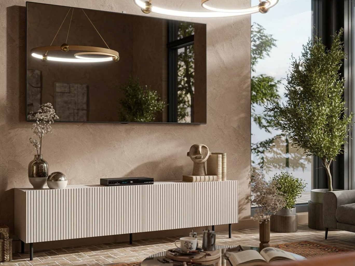 Svetainės TV staliukai su anga laidams