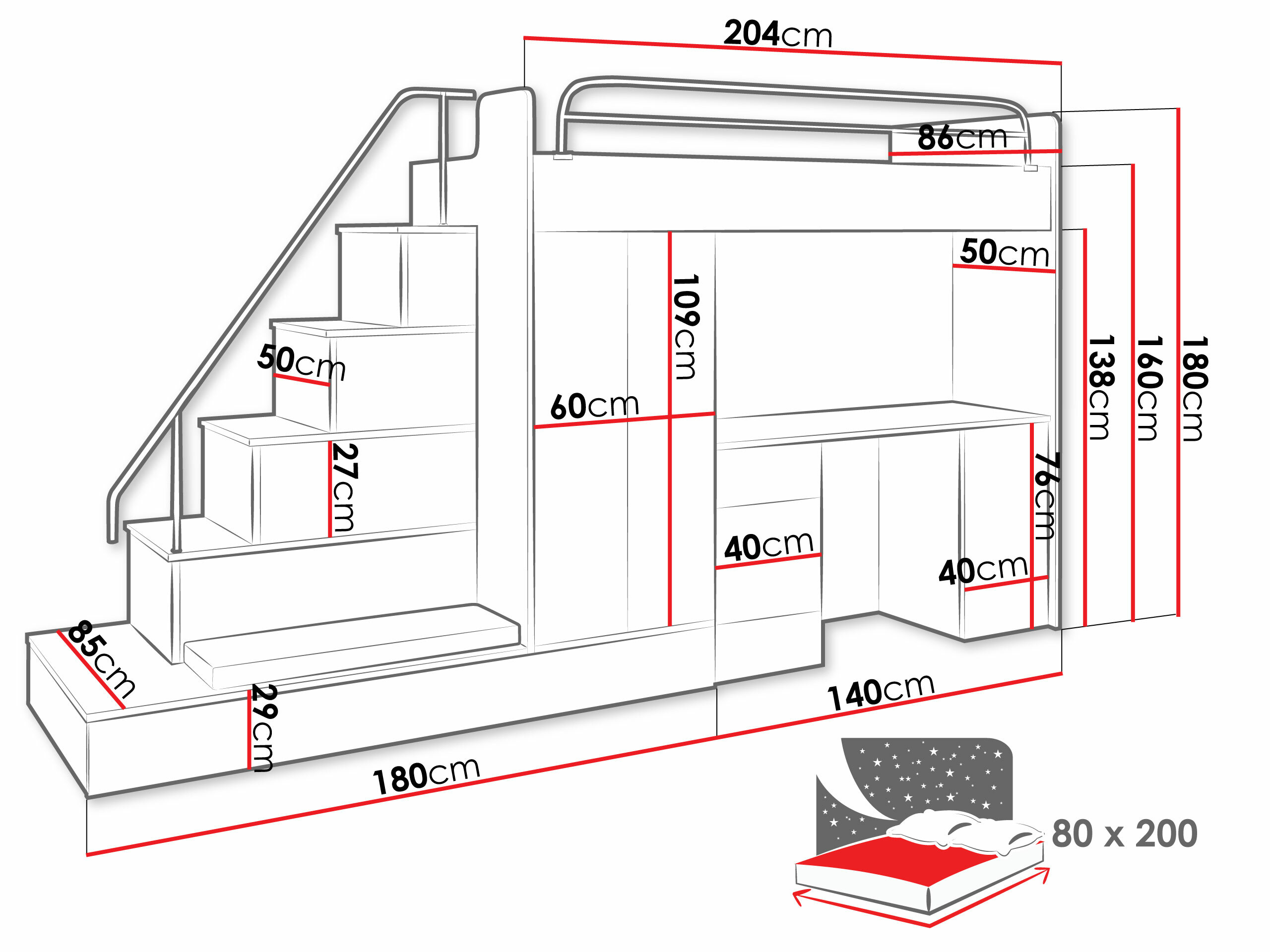 Vaikų kambario komplektas Campus I (Balta + Blizgi balta + Blizgus pilkas)