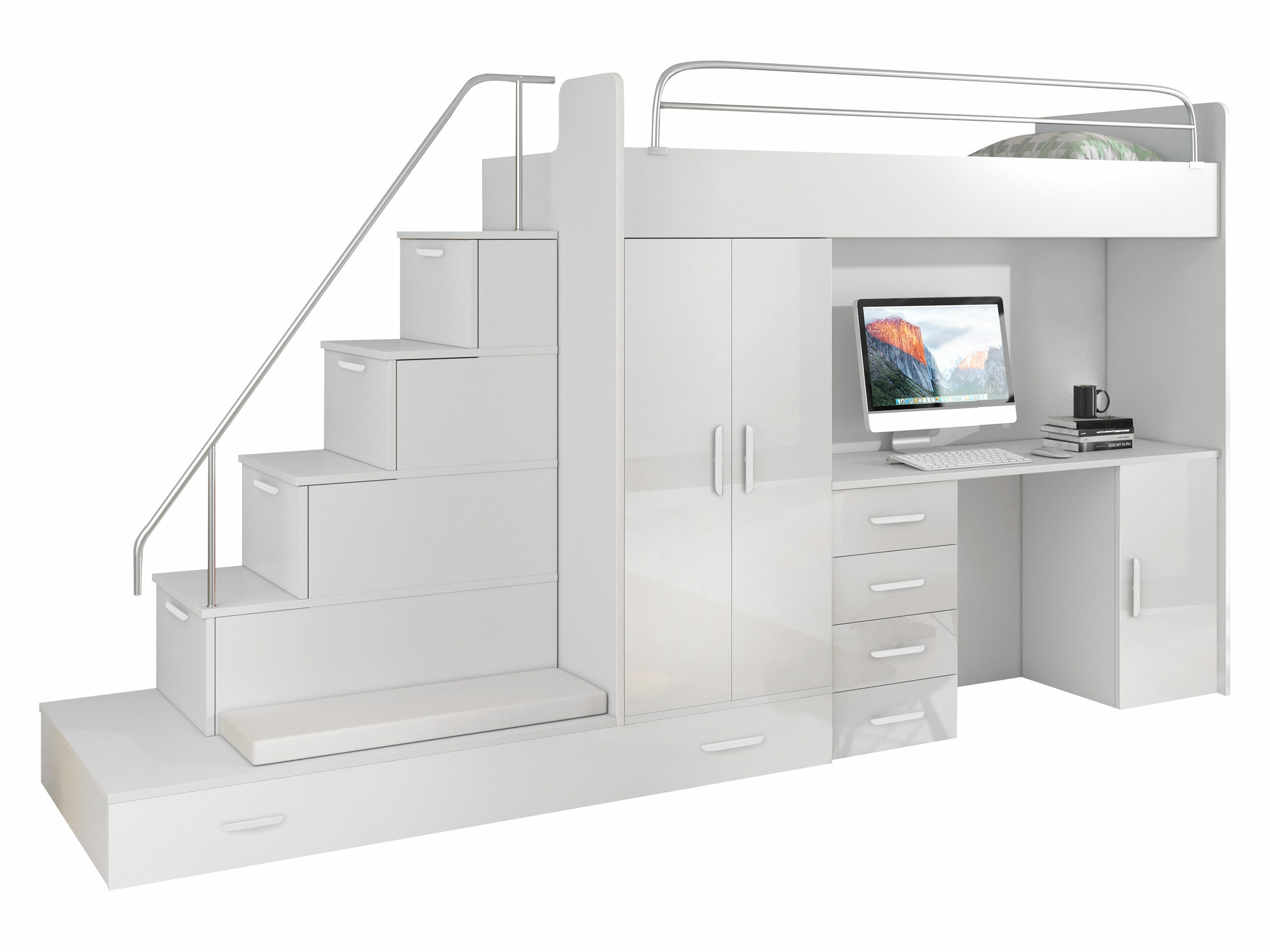 Vaikų kambario komplektas Salmere 100 (Balta + Blizgi balta)