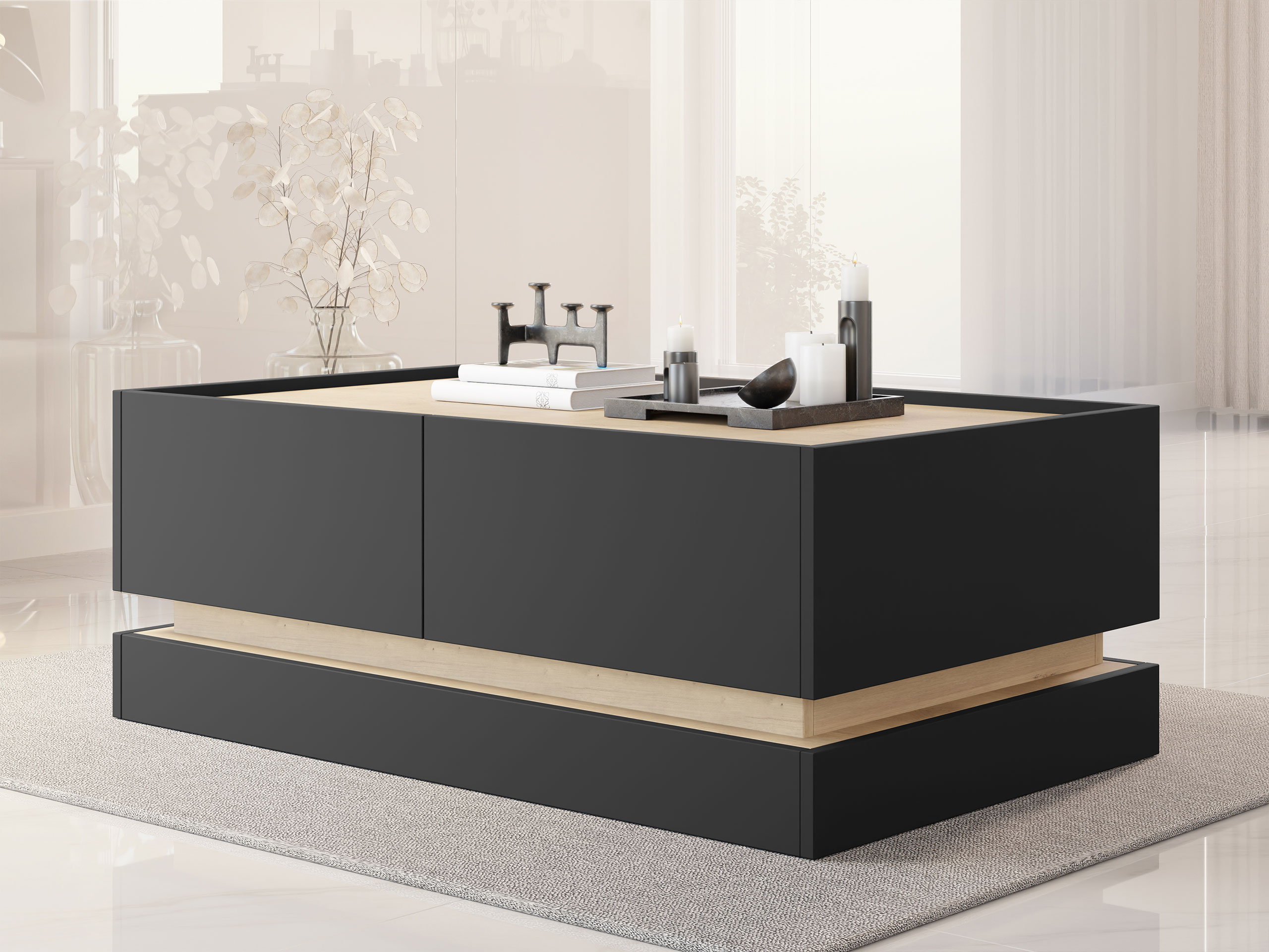 Žurnalinis staliukas Comfivo Dalvenu 103 (Juoda + Ąžuolas)