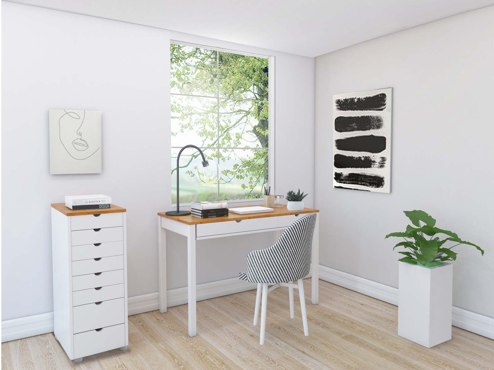 Komoda Denton 138 (Balta + Šviesus medis)