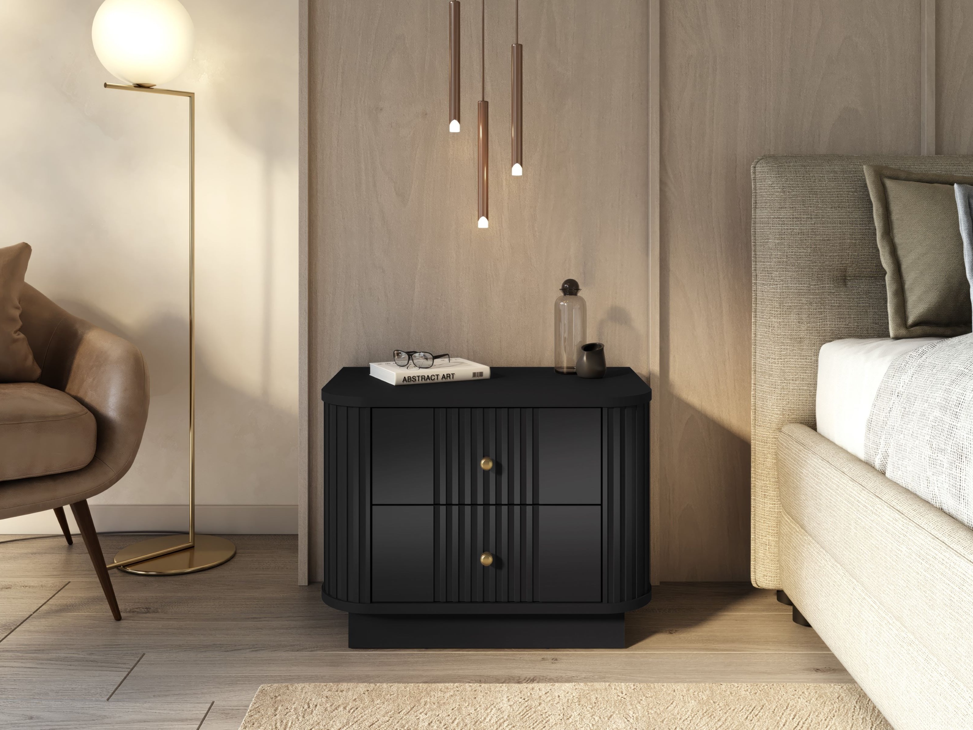 Naktinių staliukų komplektas Levfene 105 (Juoda)