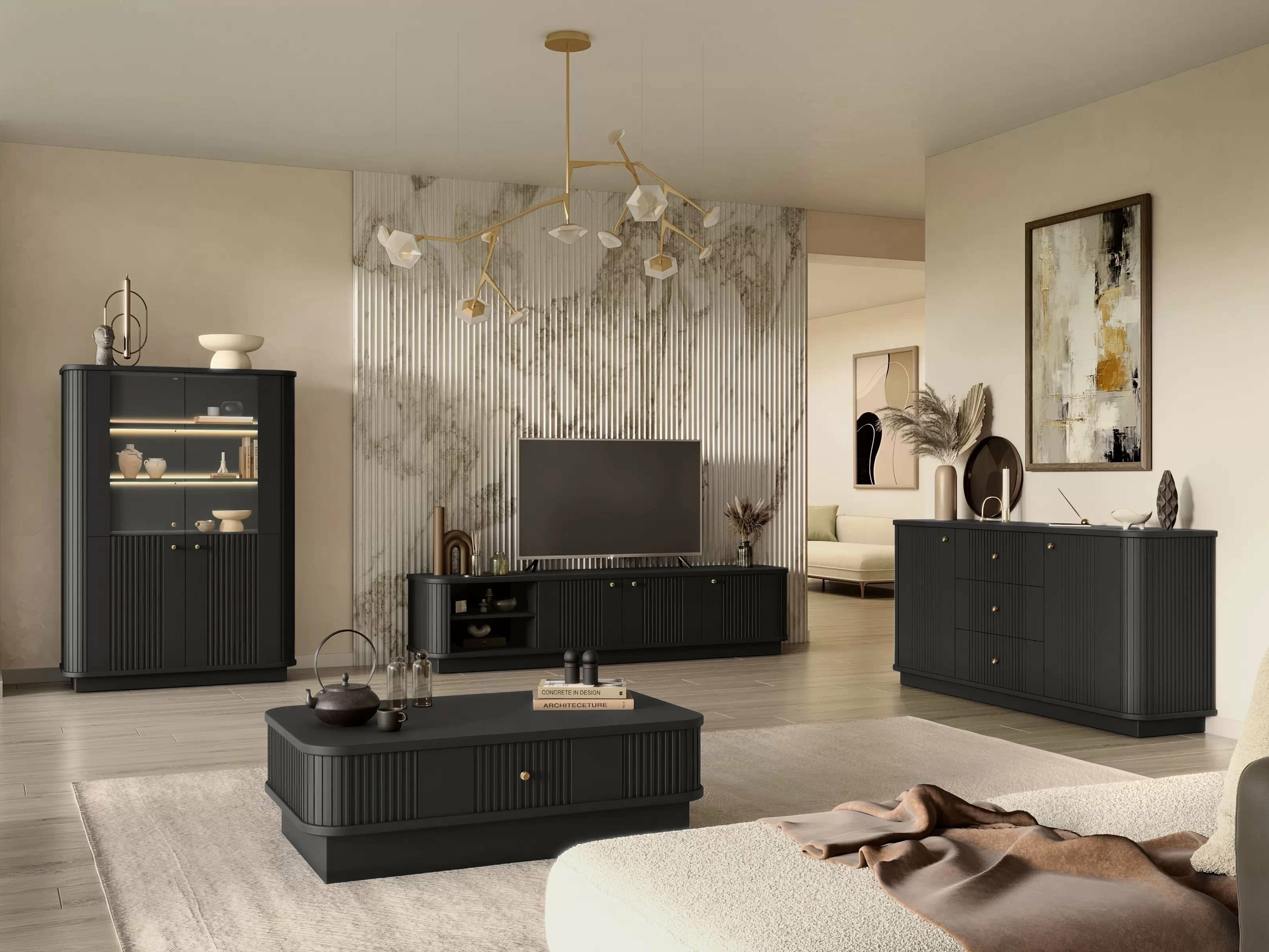 Svetainės komplektas Levfene 107 (Juoda)