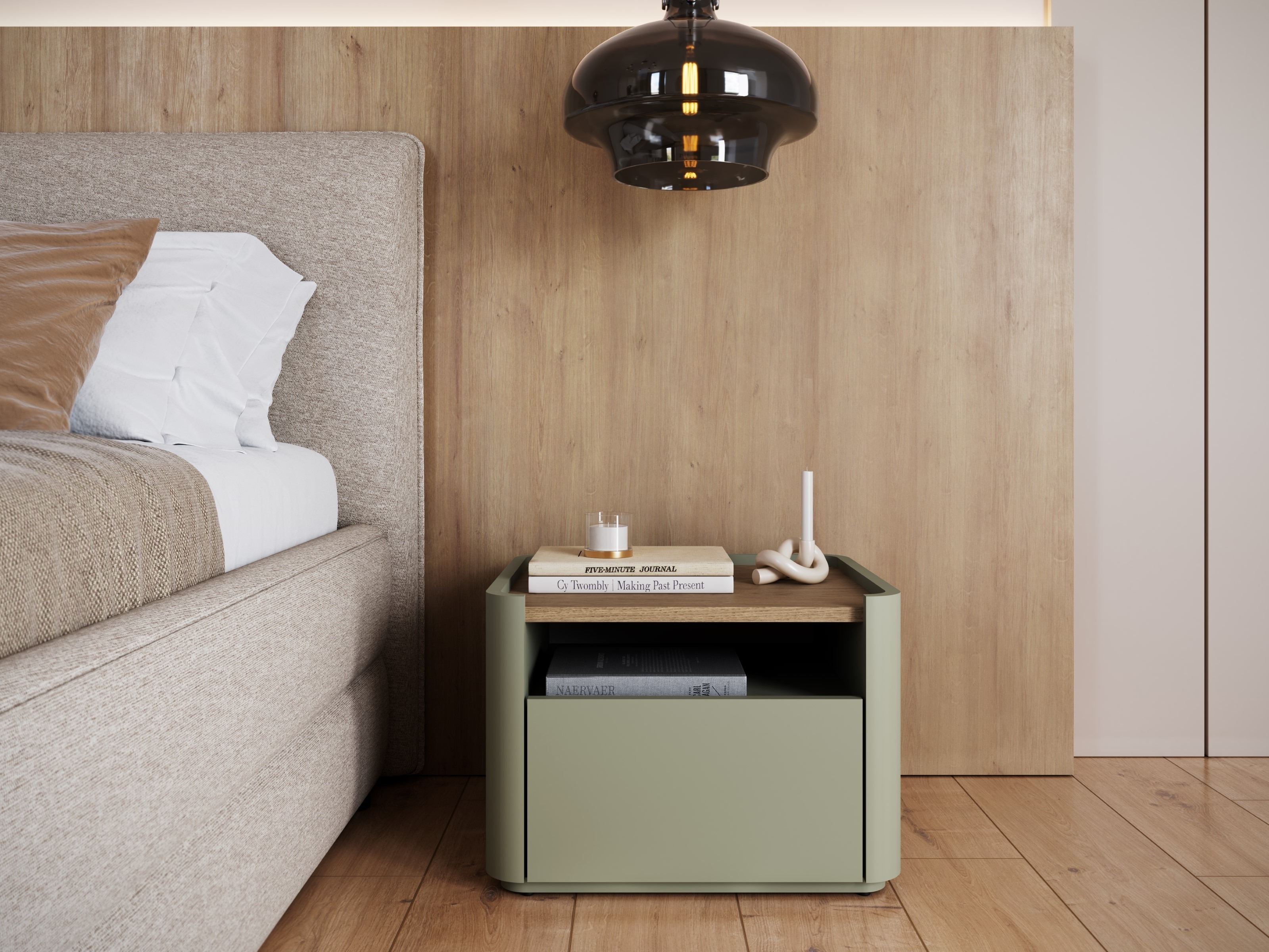 Naktinis staliukas Elbmira 100 (Dusty žalia + Ąžuolas)