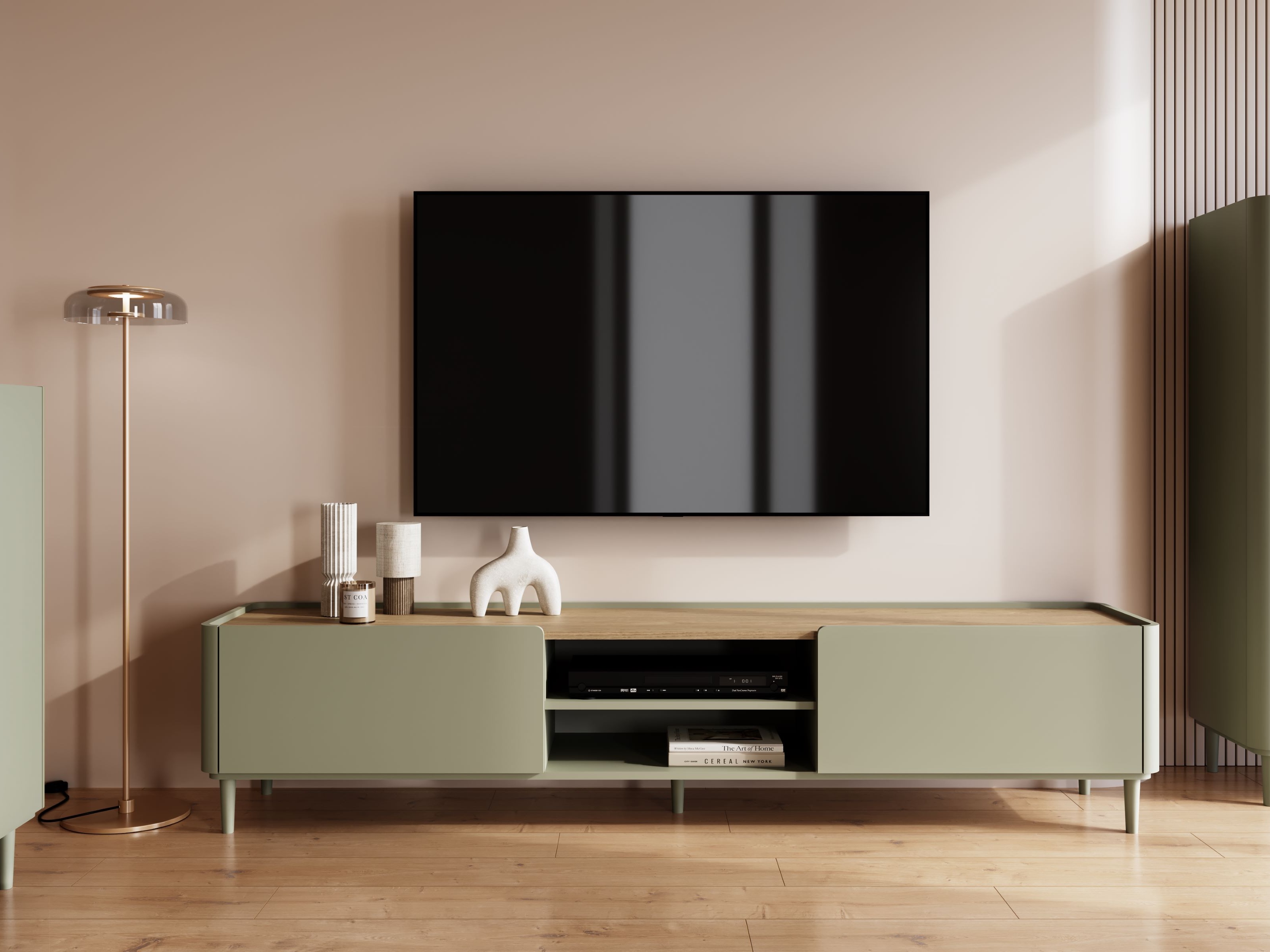 TV staliukas Elbmira 105 (Dusty žalia + Ąžuolas)