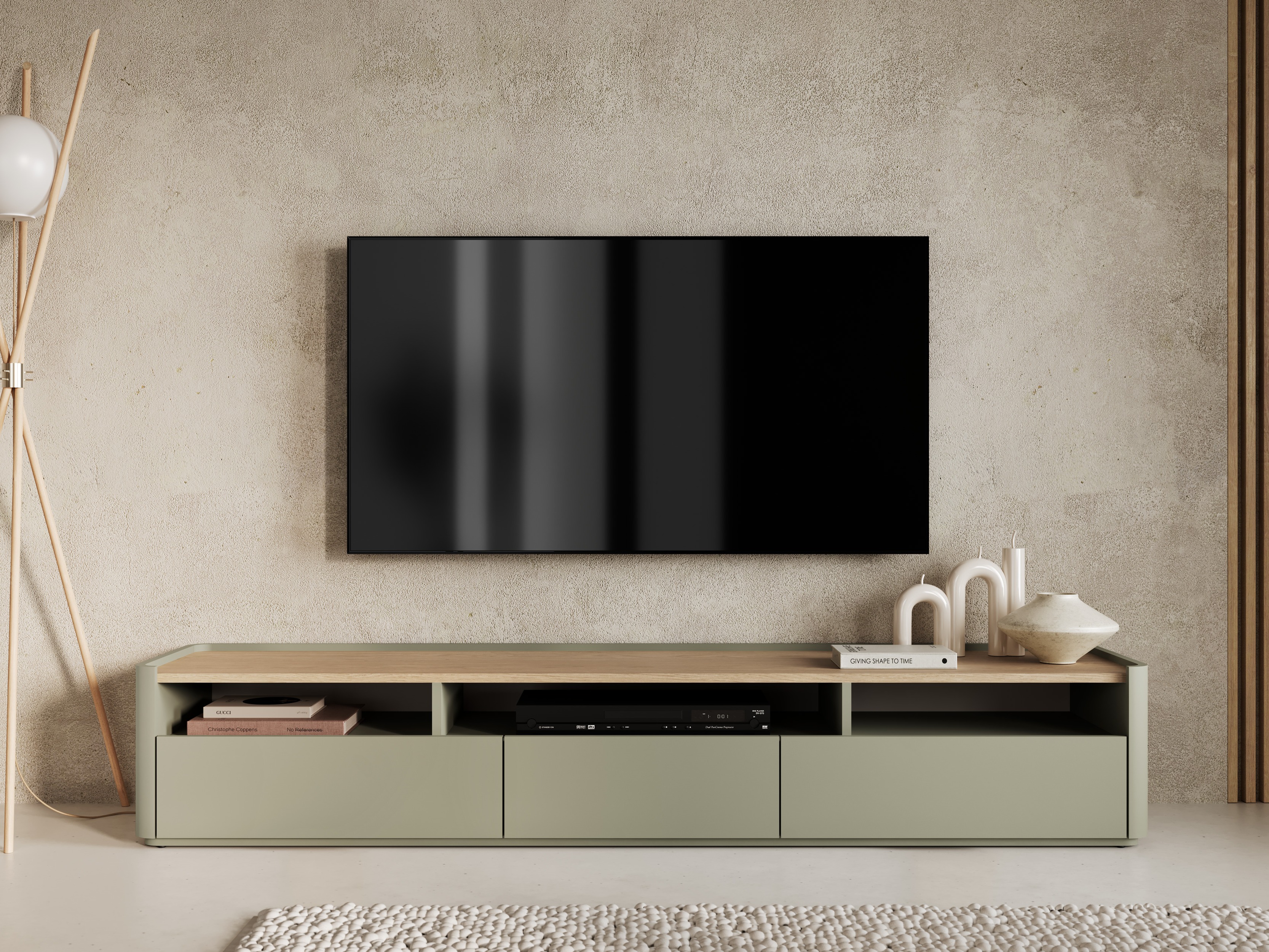 TV staliukas Elbmira 106 (Dusty žalia + Ąžuolas)