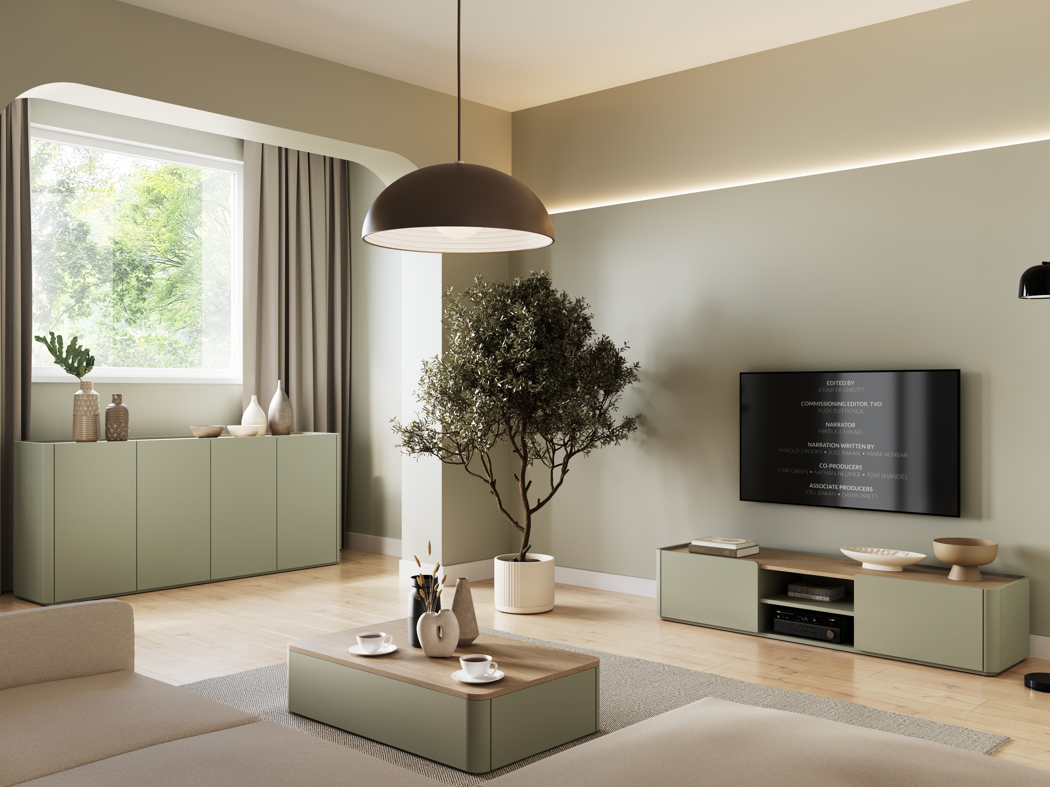 Svetainės komplektas Elbmira 108 (Dusty žalia + Ąžuolas)