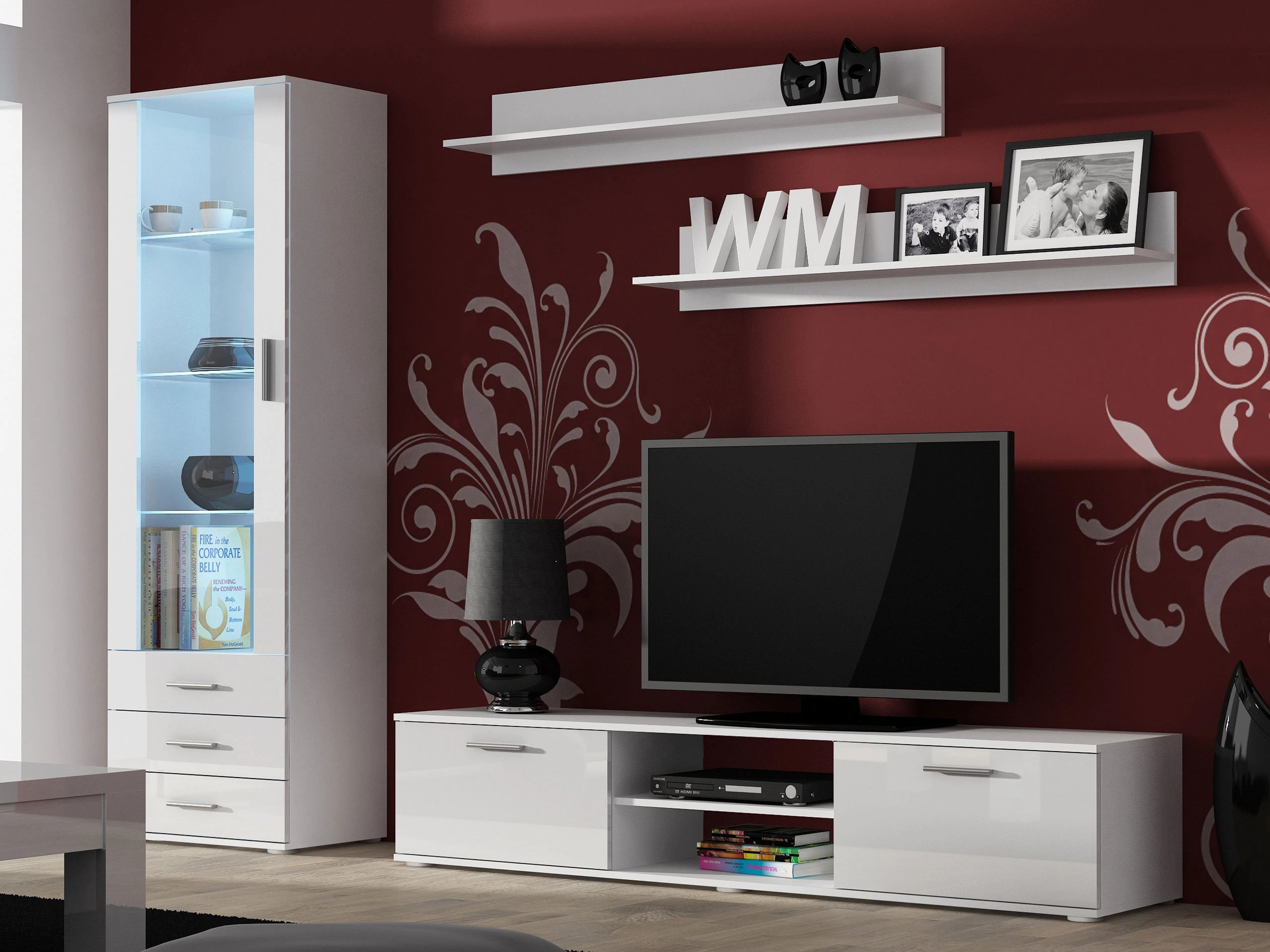 Svetainės komplektas Tornola 107 (Balta + Blizgi balta)