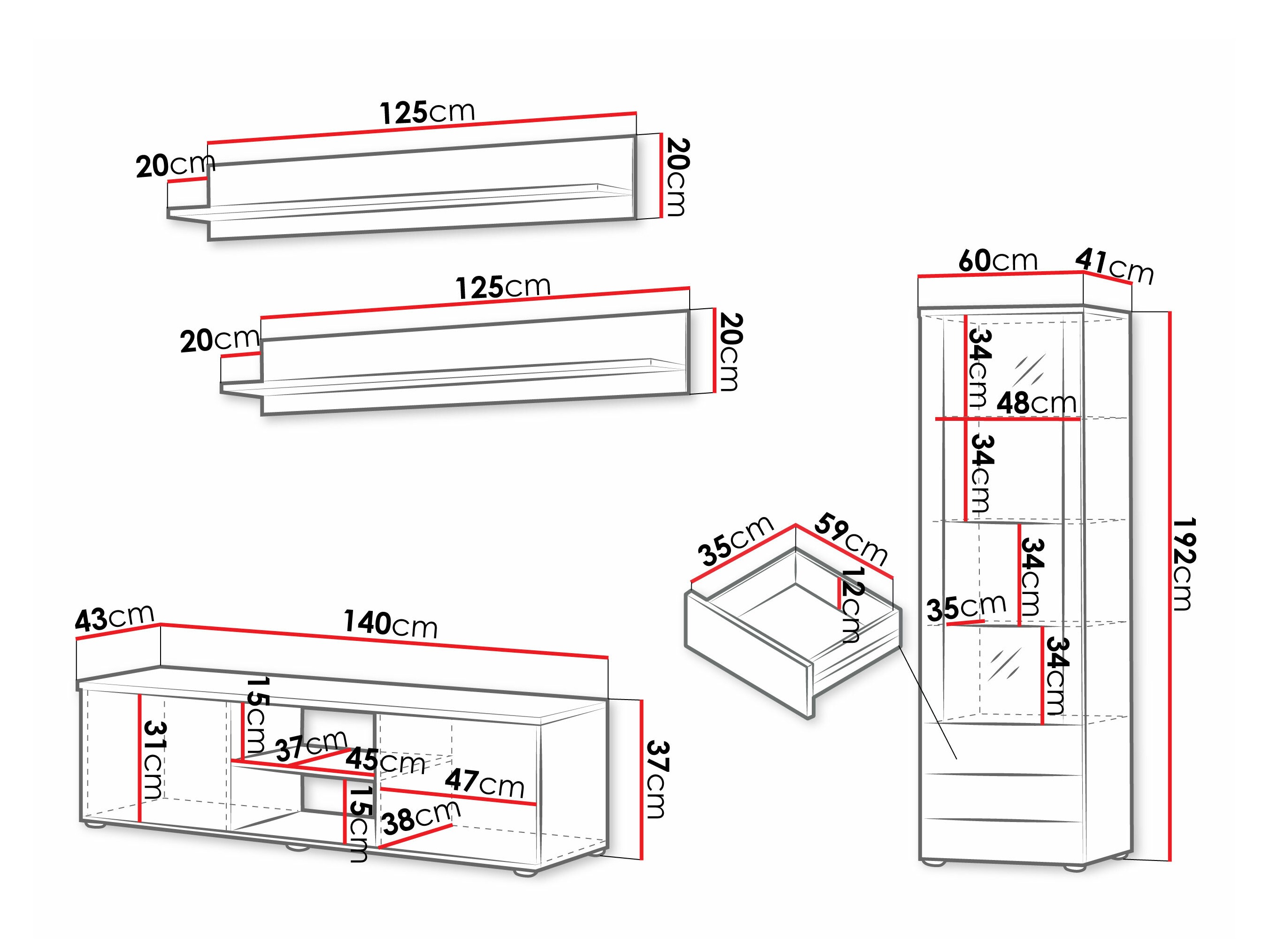 Svetainės komplektas Tornola 110 (Juoda + Blizgi juoda)