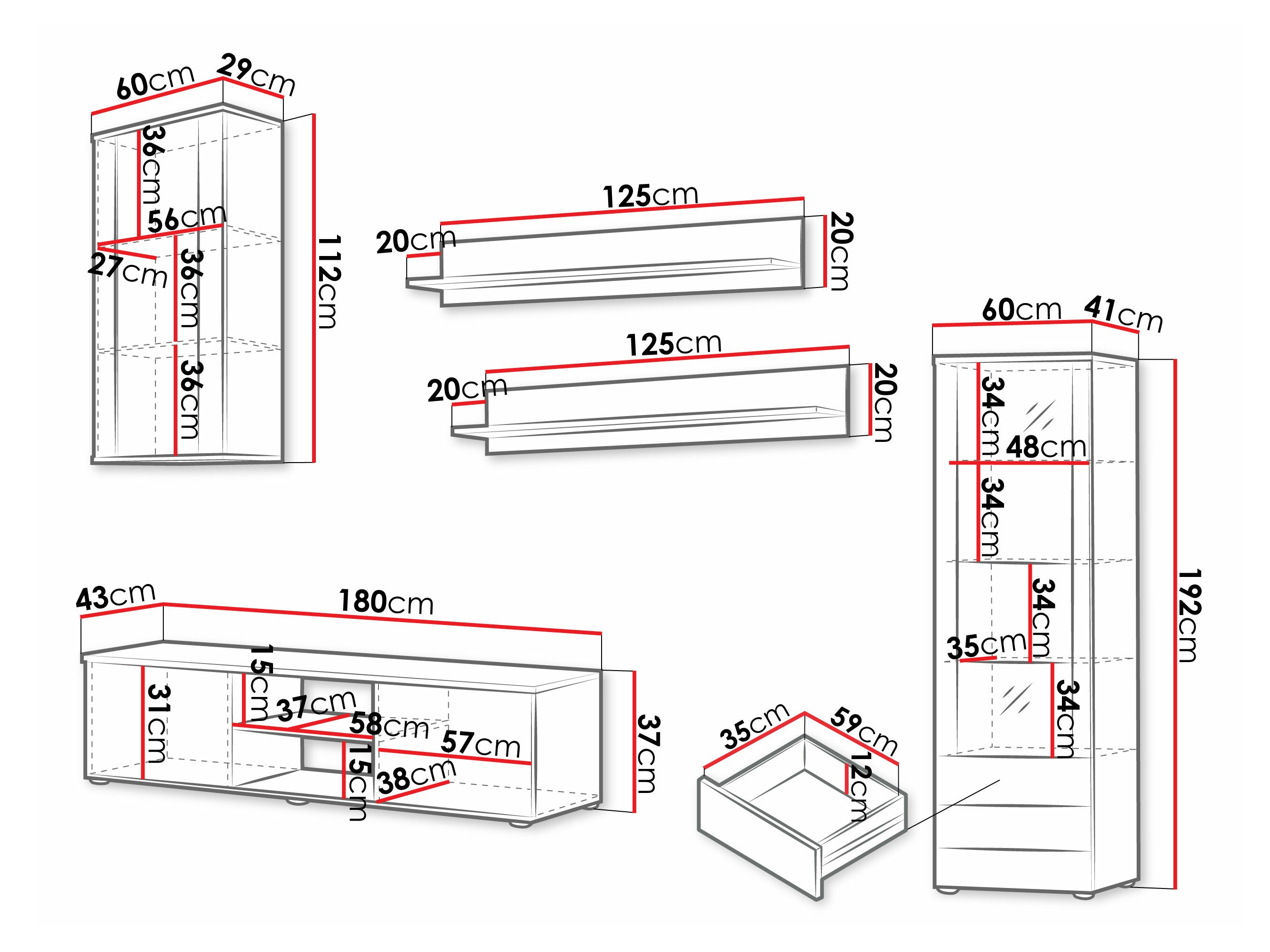 Svetainės komplektas Tornola 114 (Balta + Blizgi balta)
