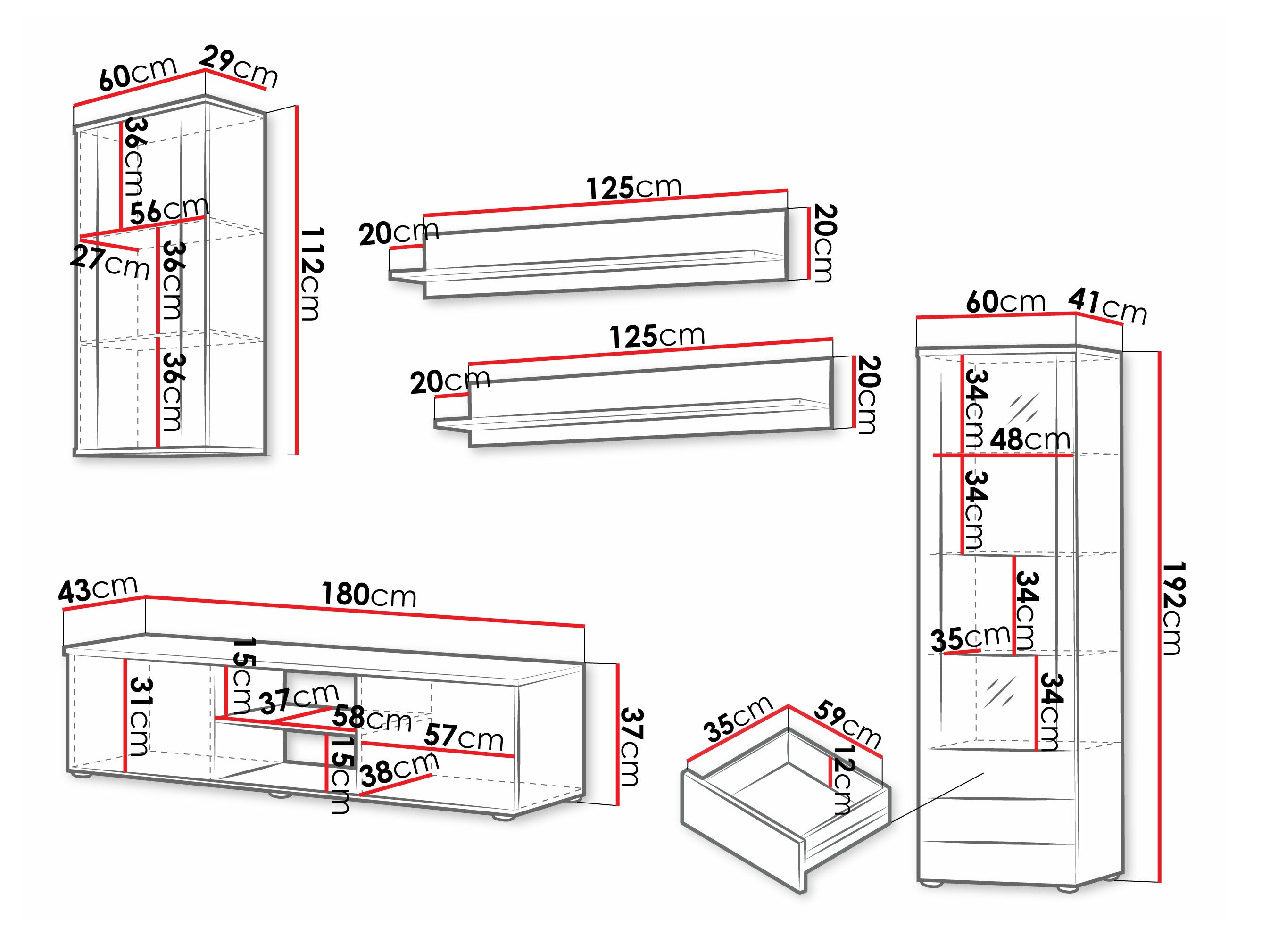 Svetainės komplektas Tornola 114 (Juoda + Blizgi juoda)