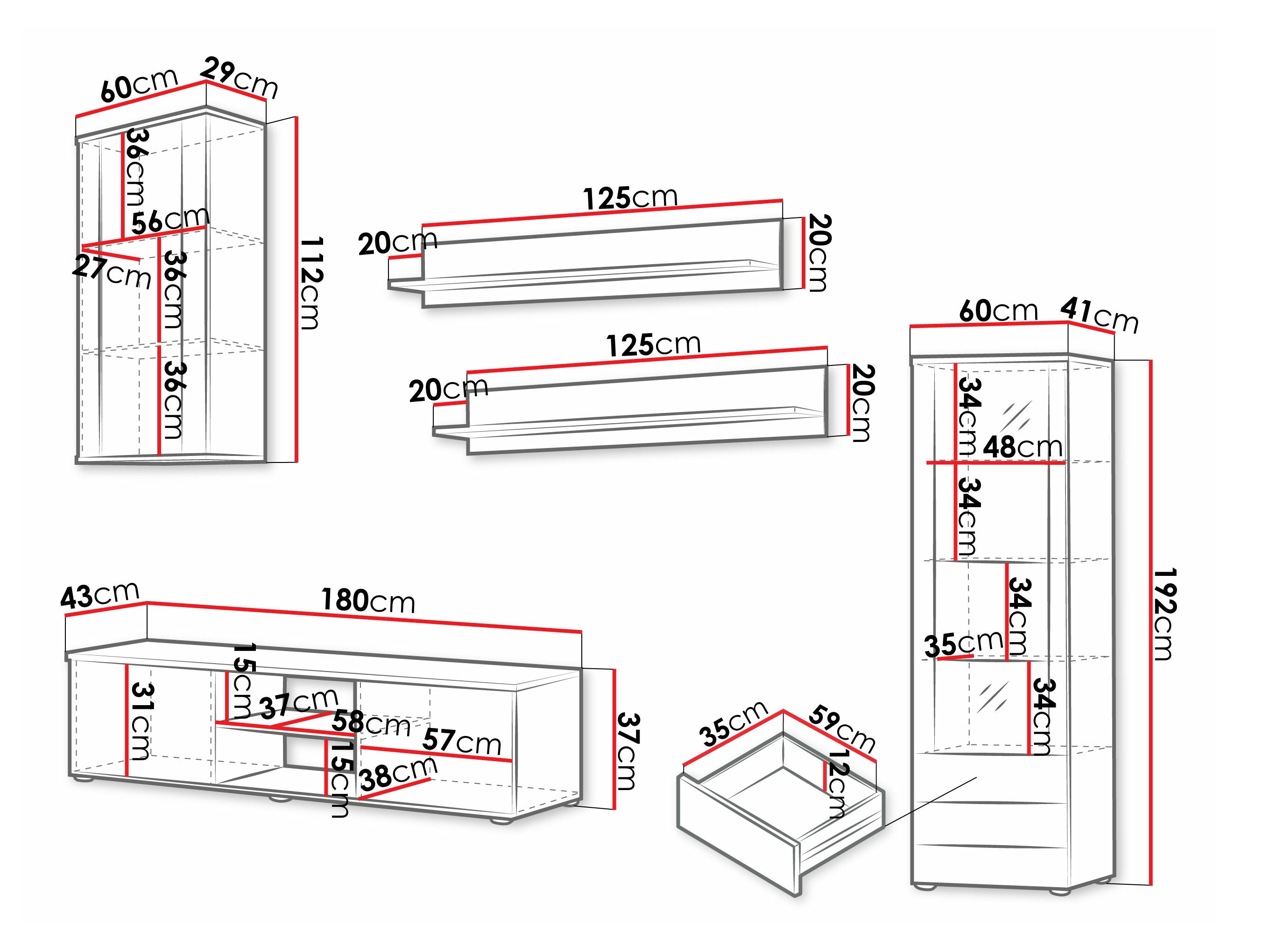 Svetainės komplektas Tornola 114 (Juoda + Blizgi juoda)