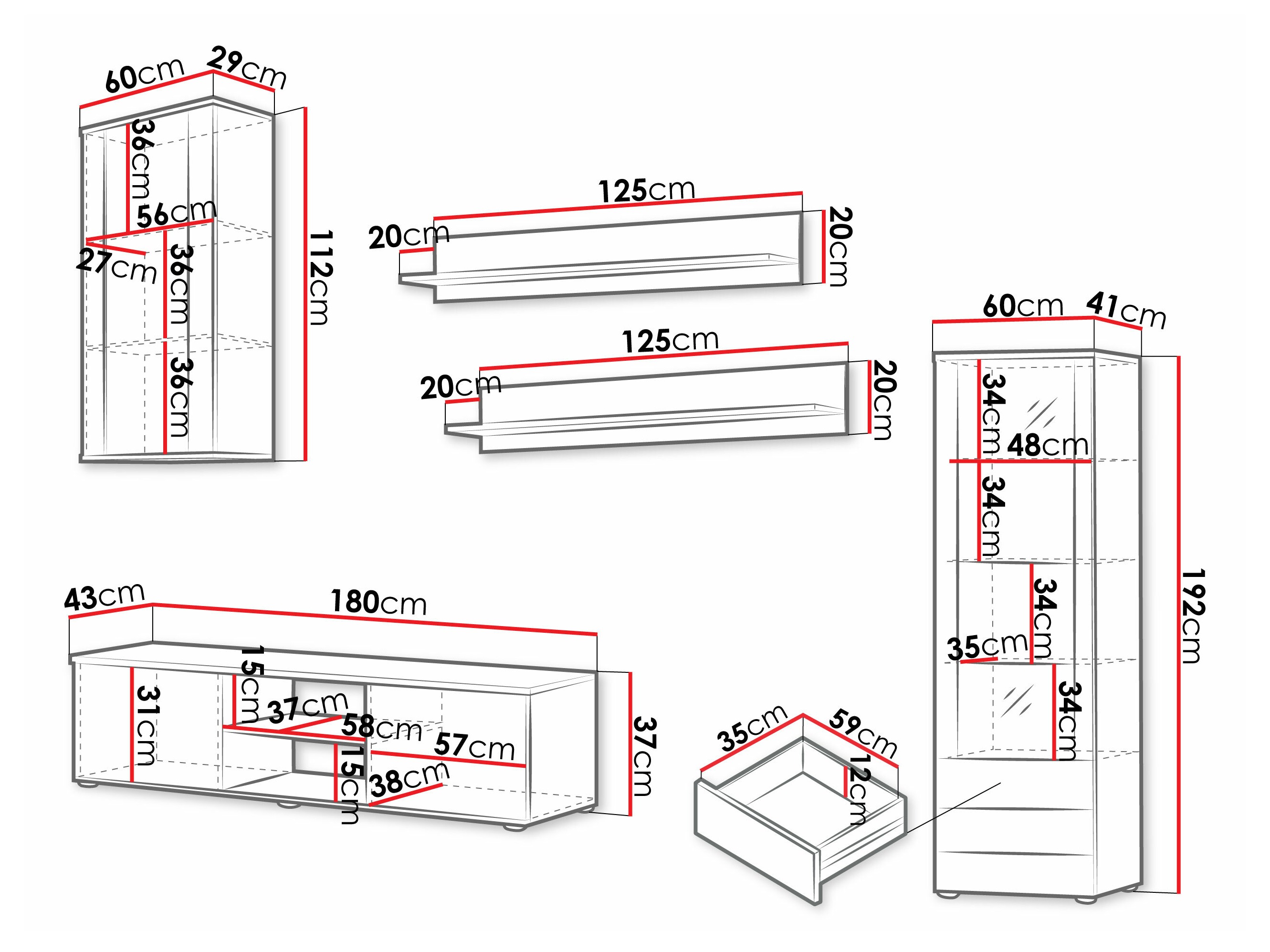 Svetainės komplektas Tornola 114 (Juoda + Blizgi juoda)
