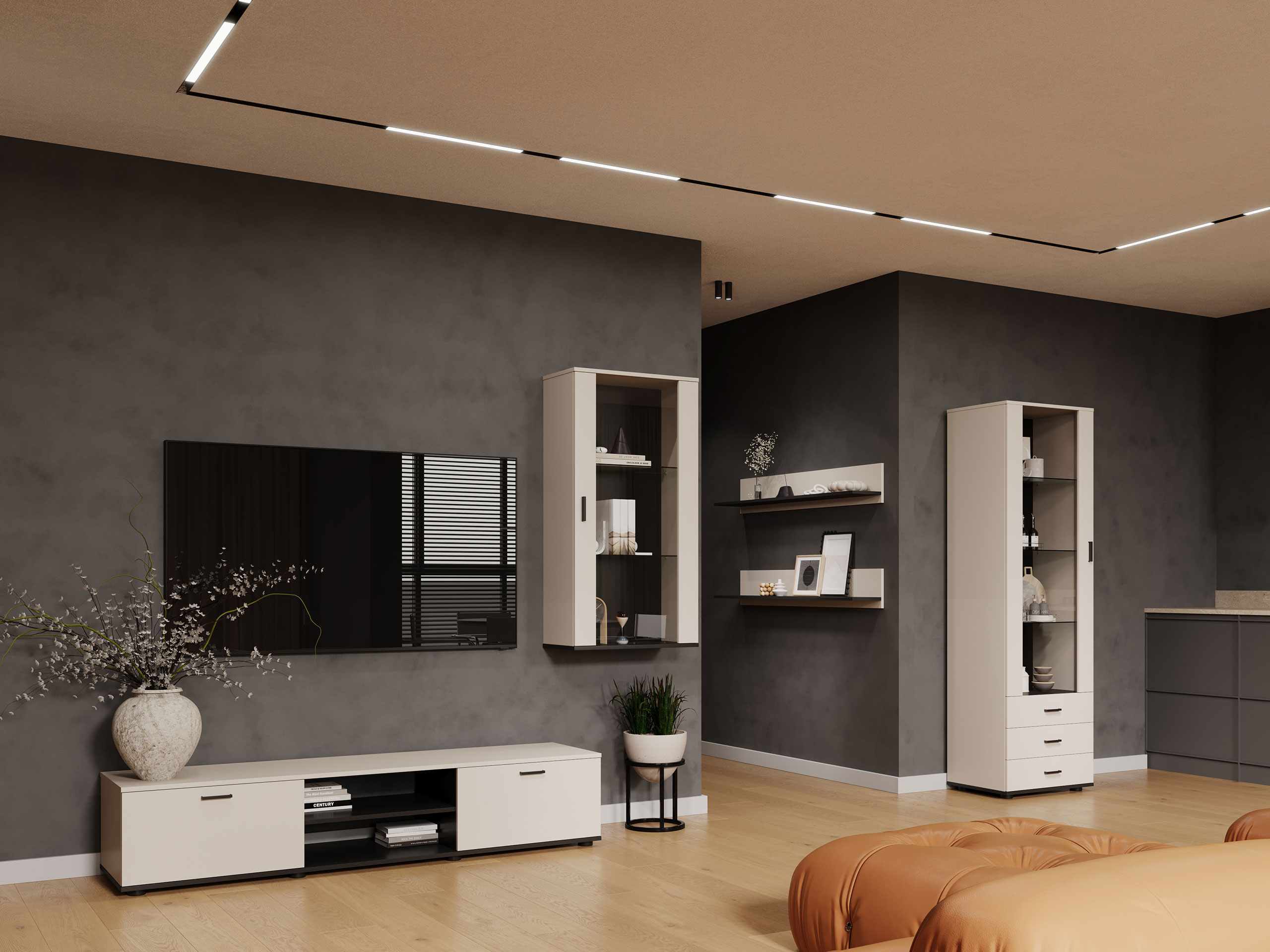 Svetainės komplektas Tornola 114 (Kašmyras + Juoda)