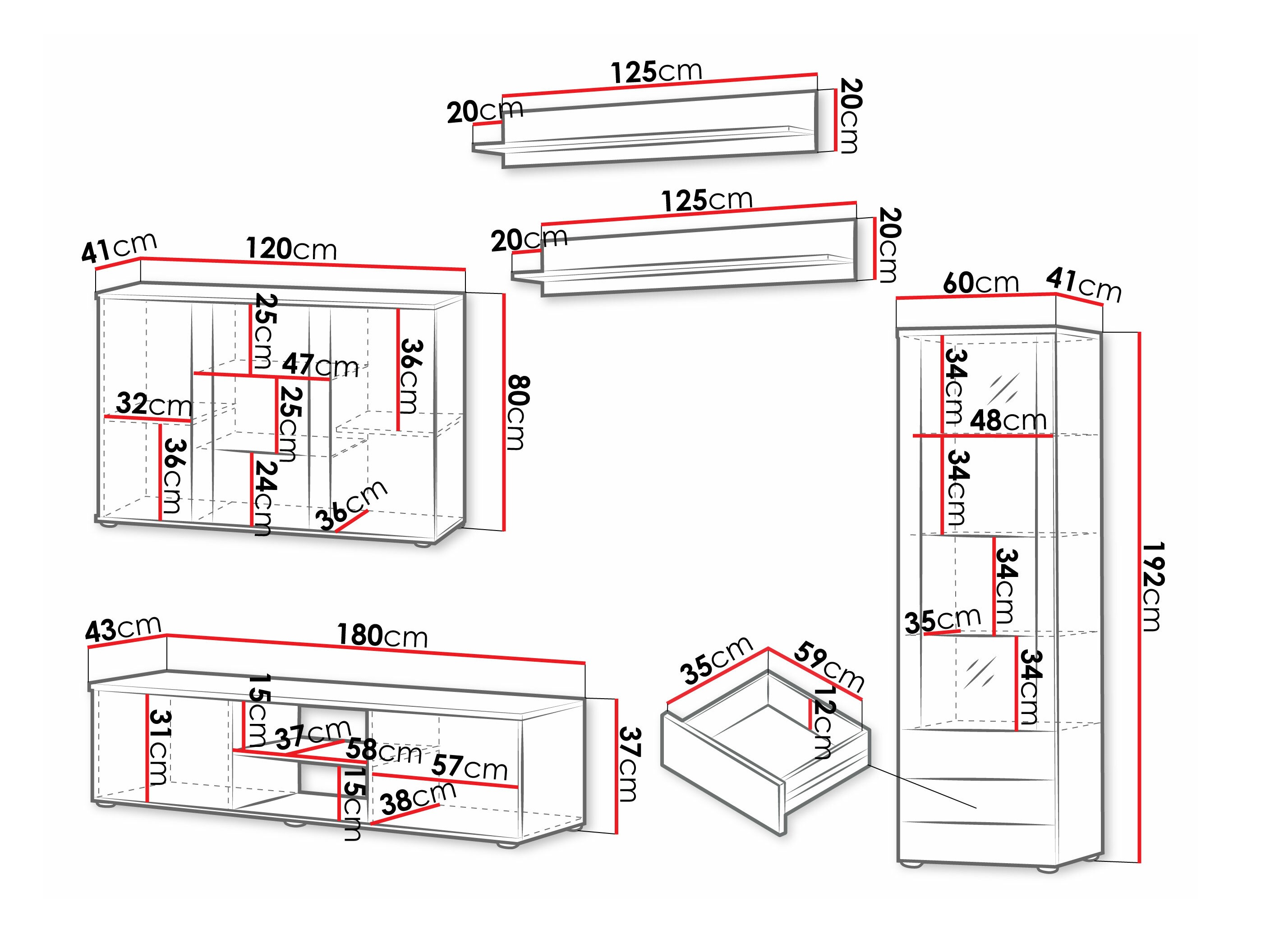 Svetainės komplektas Tornola 116 (Juoda + Blizgi juoda)