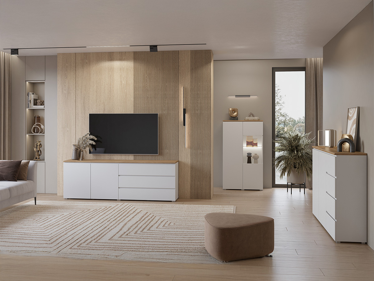 Komoda Baletu 109 (Balta + Ąžuolas)