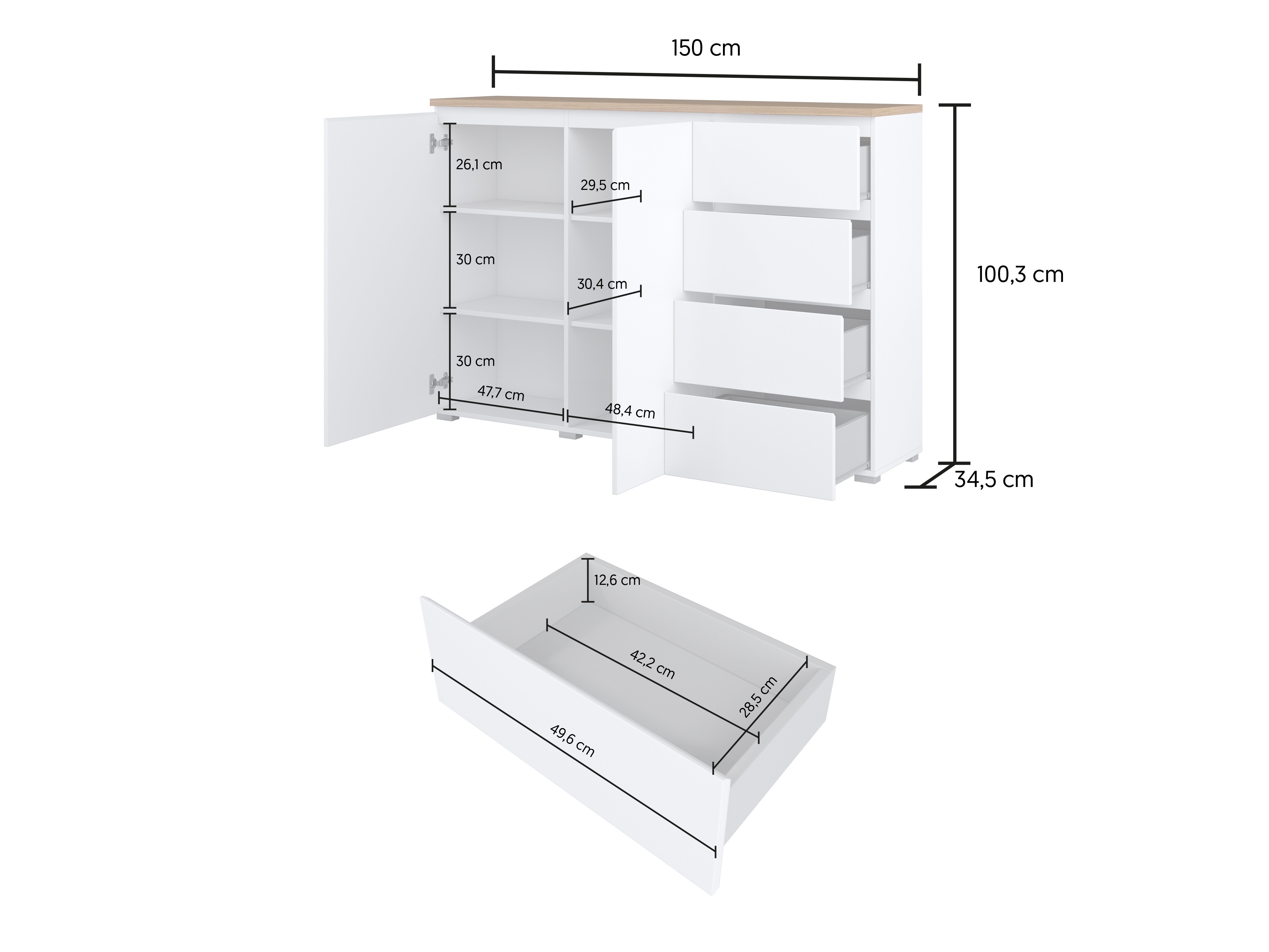 Komoda Baletu 109 (Balta + Ąžuolas)
