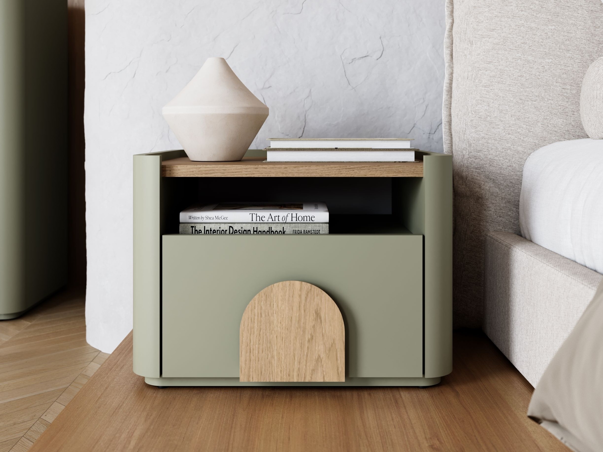 Naktinis staliukas Camavio 100 (Dusty žalia + Ąžuolas)