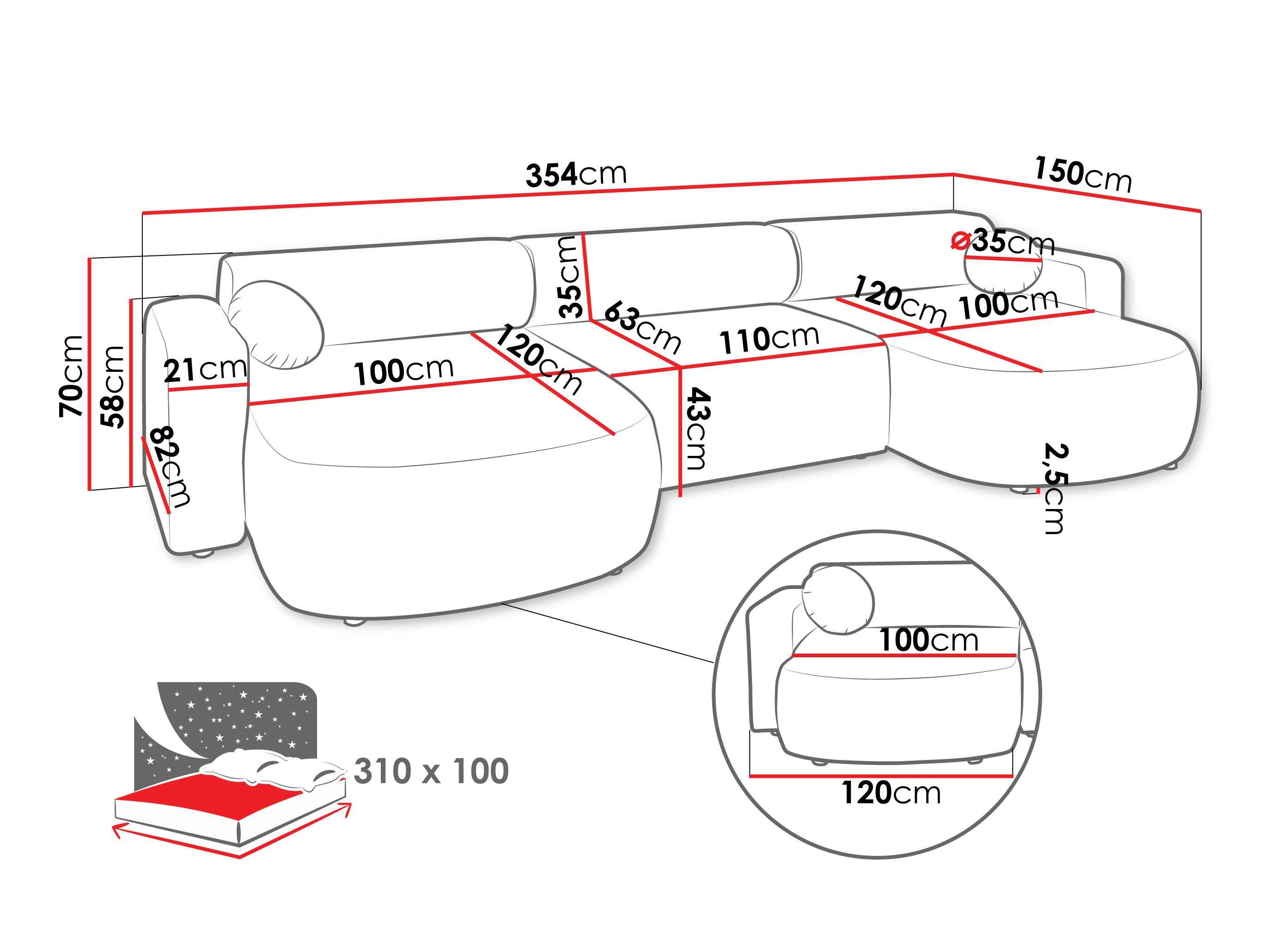 Minkštas kampas Comfivo 480 (Velo 623)