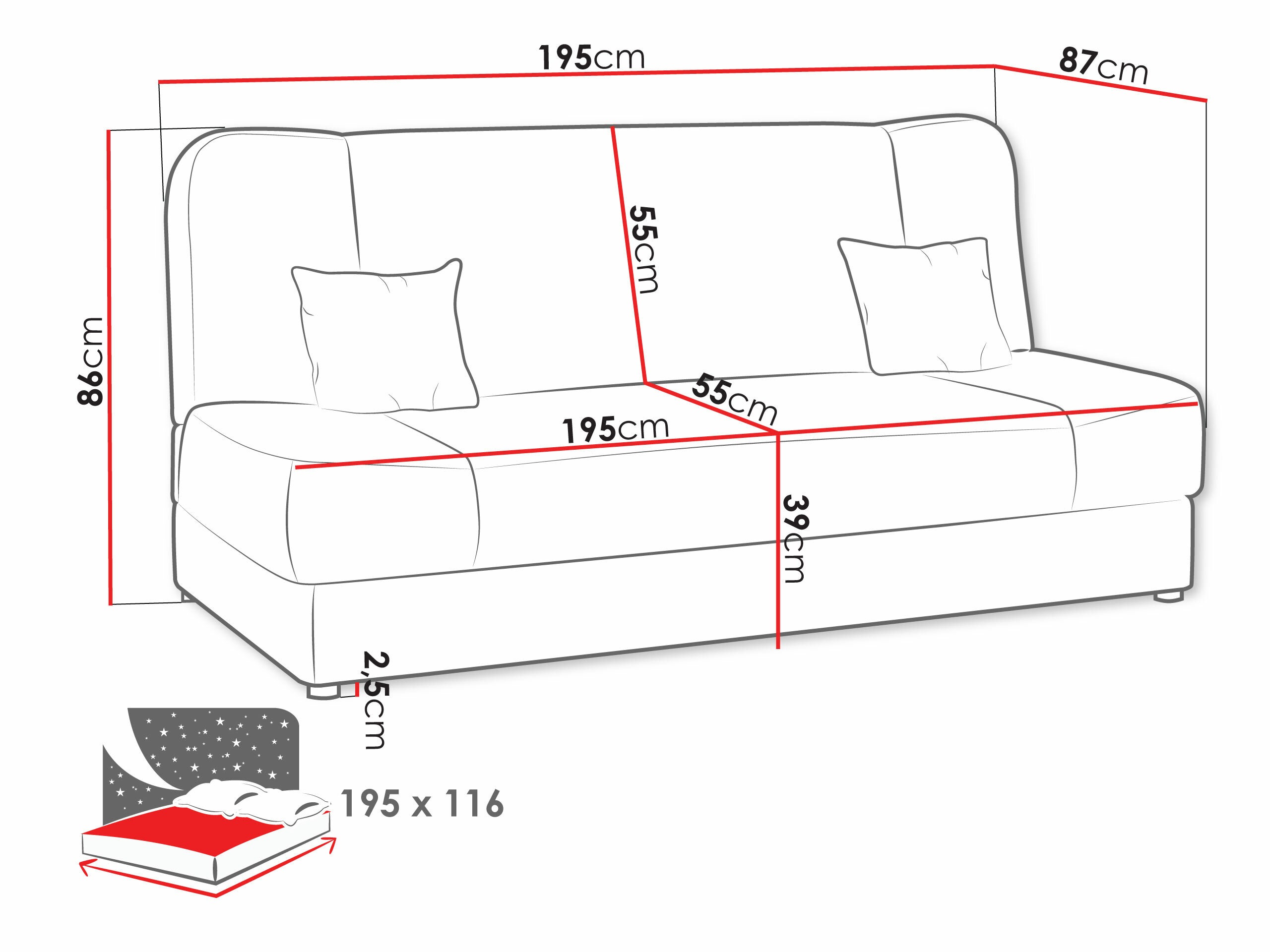Sofa lova Comfivo 110 (Lux 05 + Lux 06)