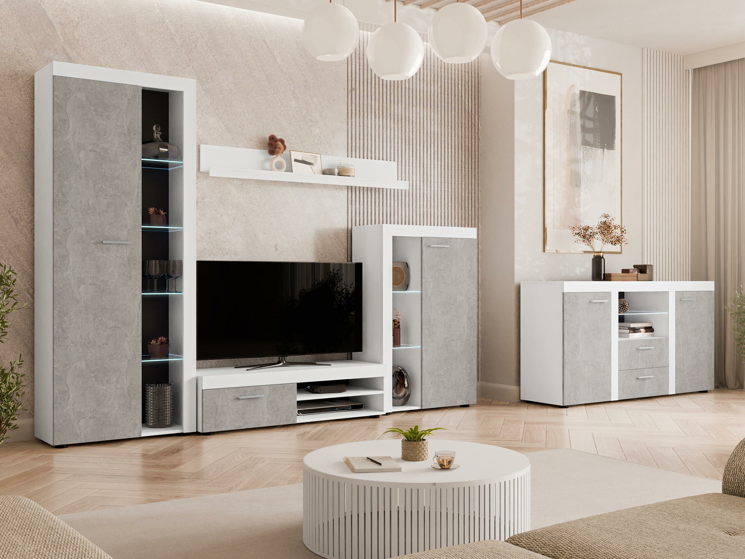 Komoda Univio (Balta + Betonas)
