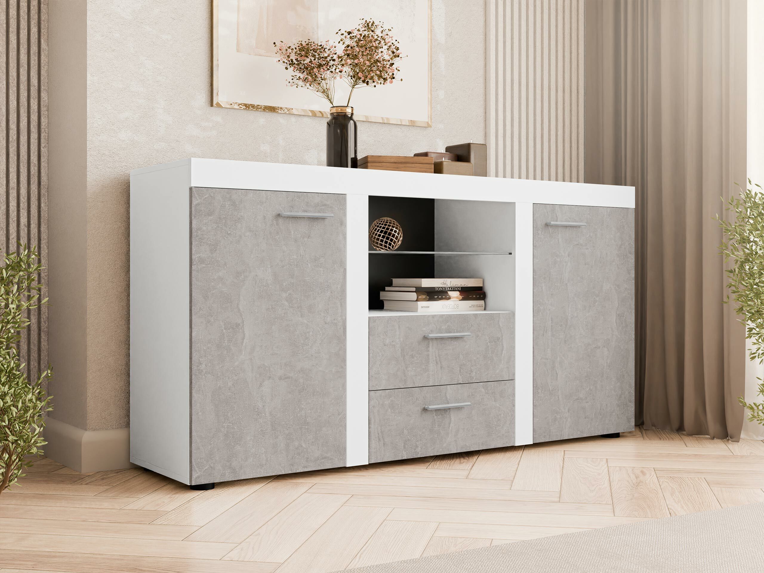Komoda Univio (Balta + Betonas)