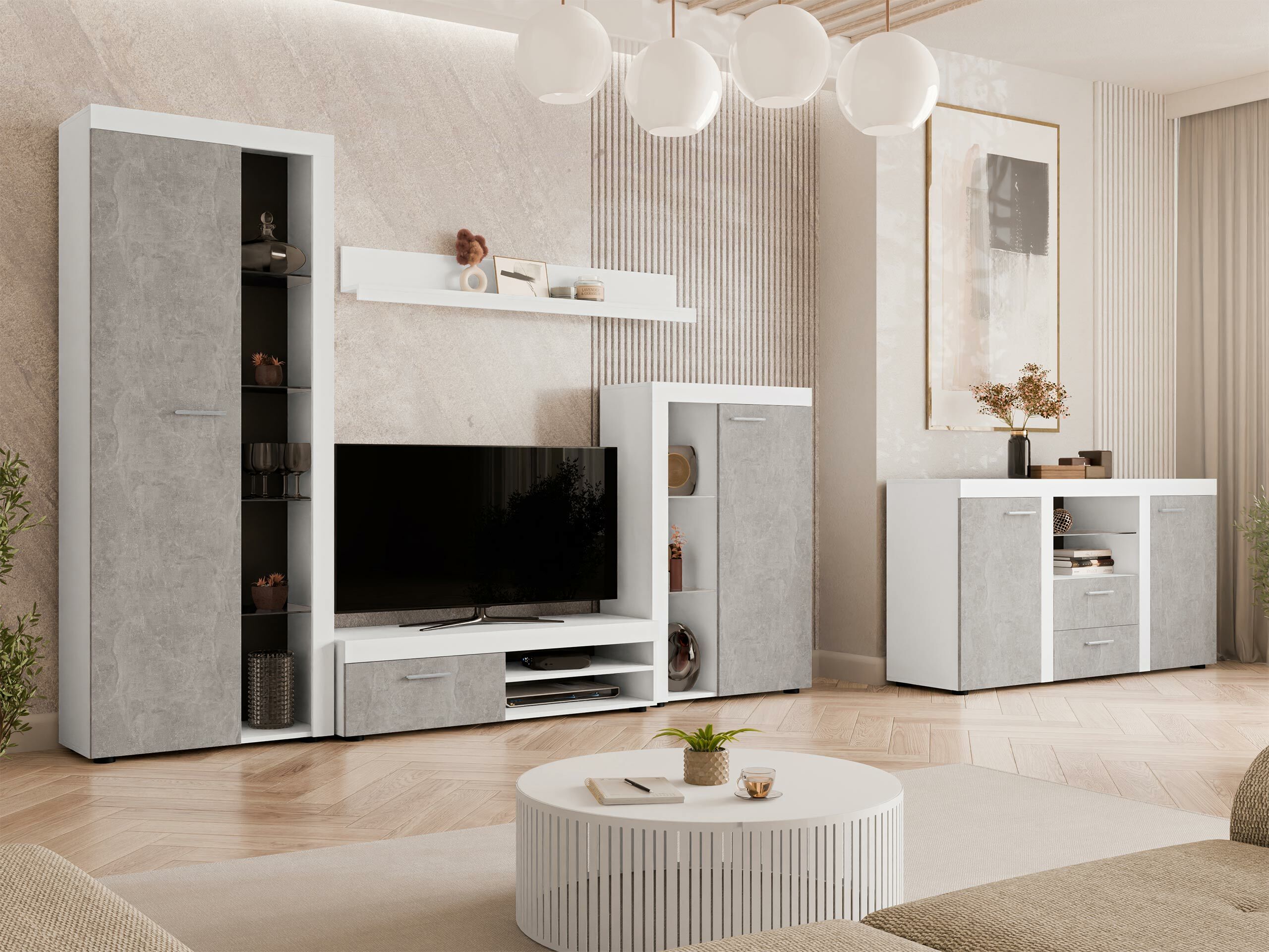 Komoda Univio (Balta + Betonas)