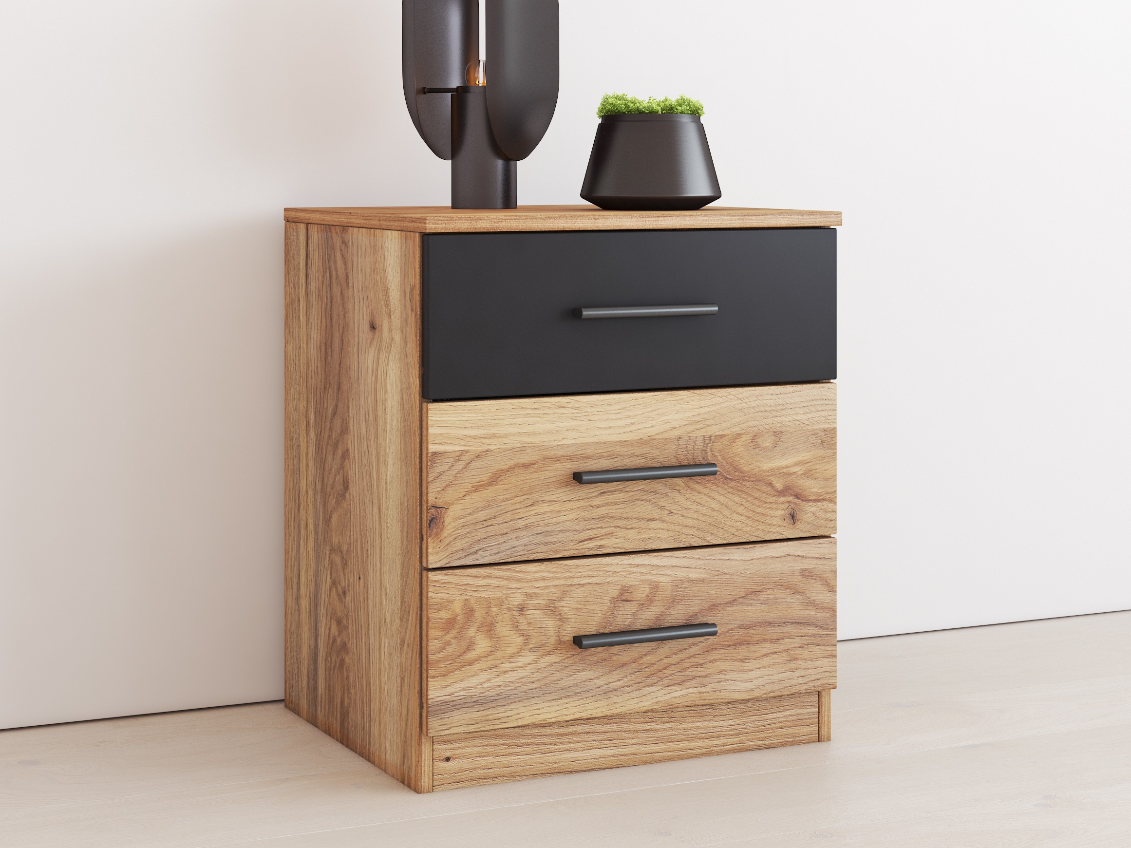 Naktinis staliukas Melvele 100 (Ąžuolas + Juoda)