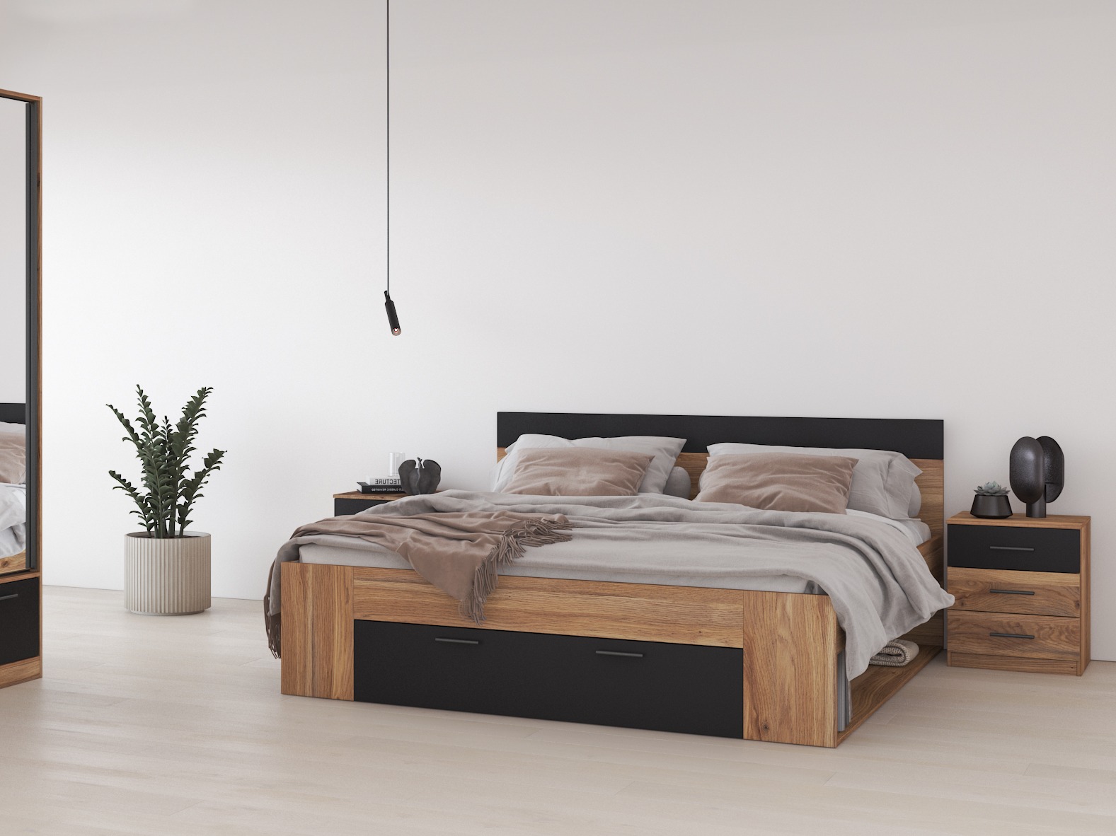 Naktinis staliukas Melvele 100 (Ąžuolas + Juoda)