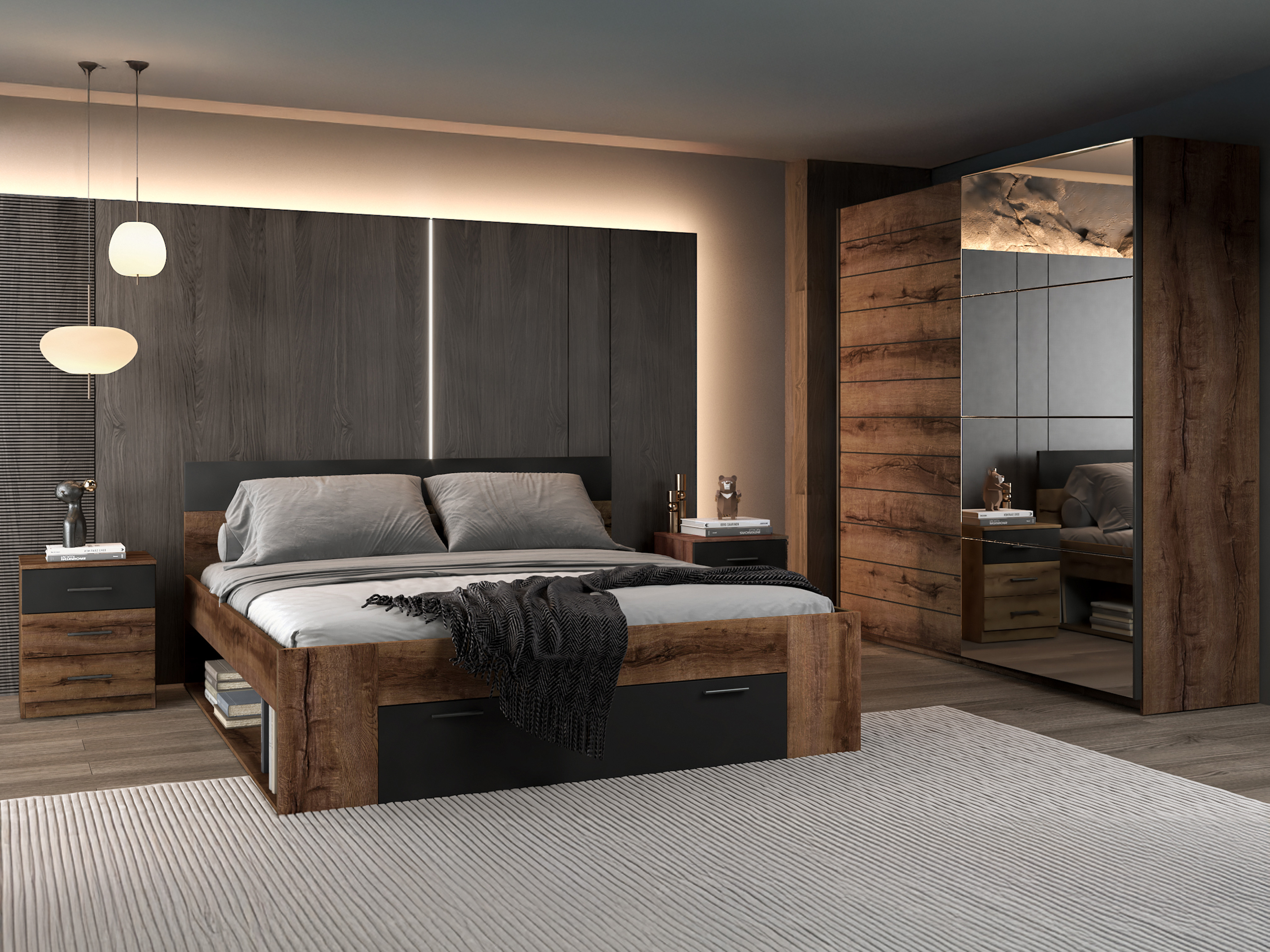 Naktinis staliukas Melvele 100 (Monastery ąžuolas + Juoda)