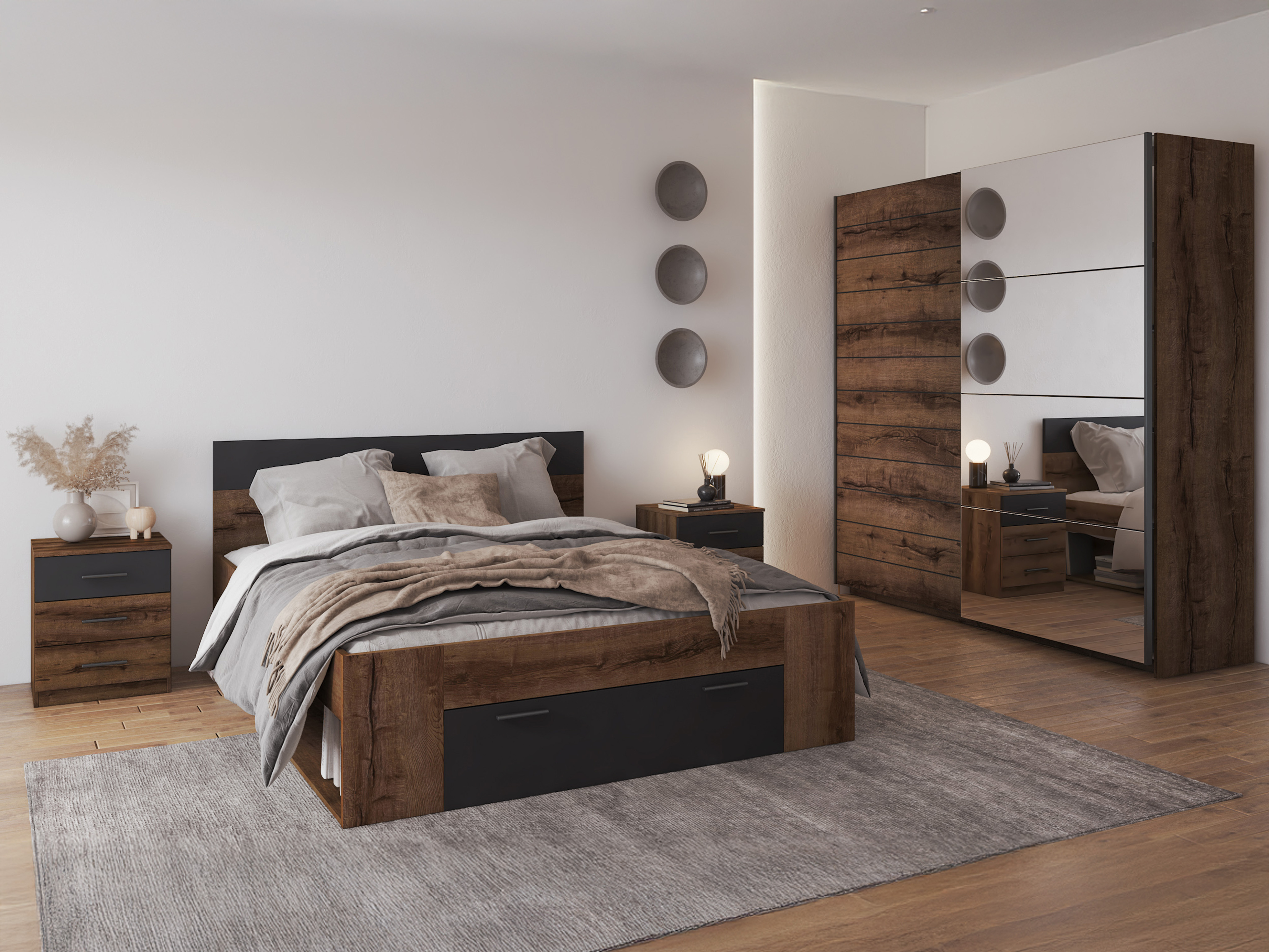 Naktinis staliukas Melvele 100 (Monastery ąžuolas + Juoda)