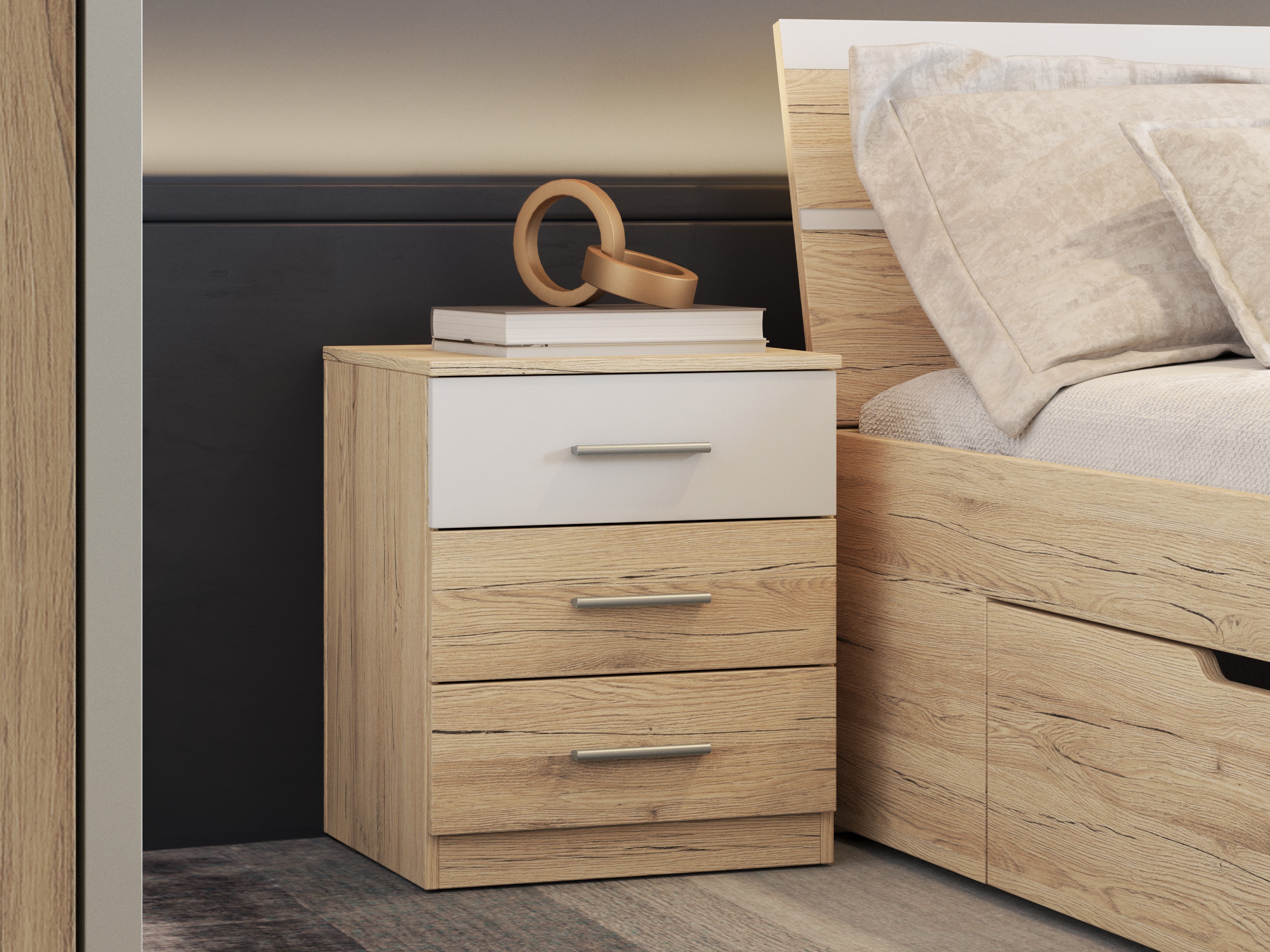 Naktinis staliukas Melvele 100 (San Remo ąžuolas + Balta)