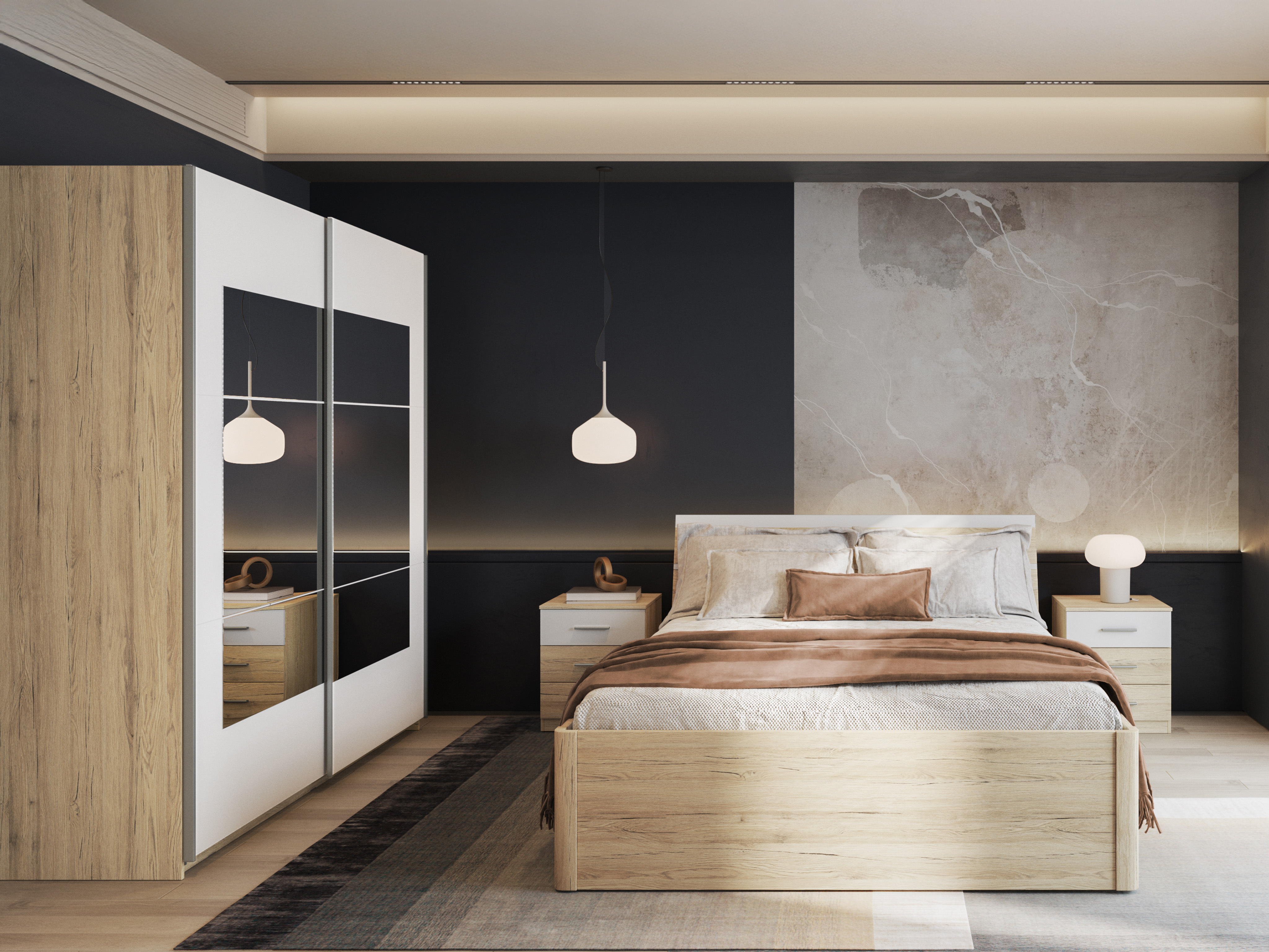 Naktinis staliukas Melvele 100 (San Remo ąžuolas + Balta)