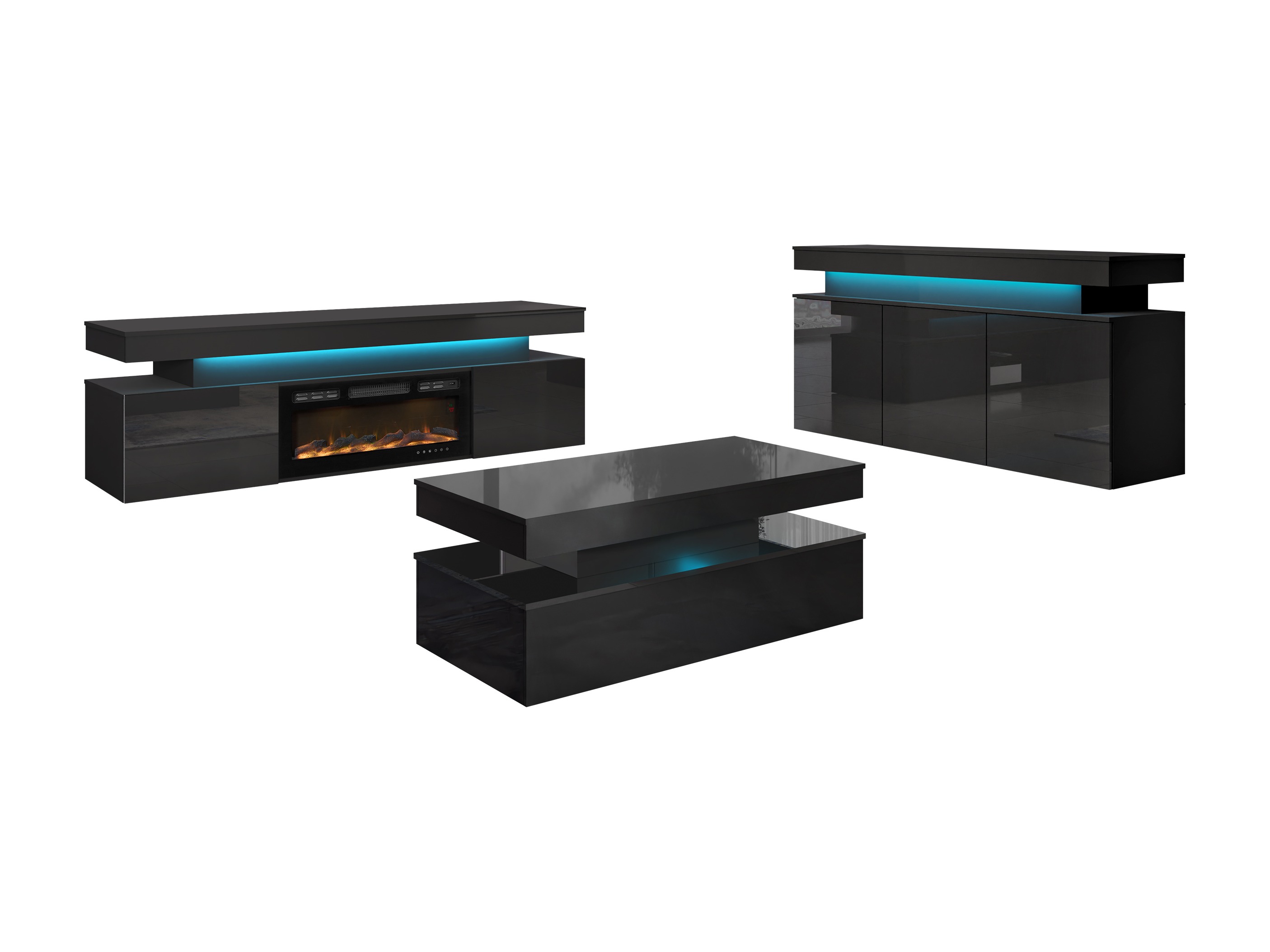 Svetainės komplektas Monfero 106 (Juoda + Blizgi juoda)