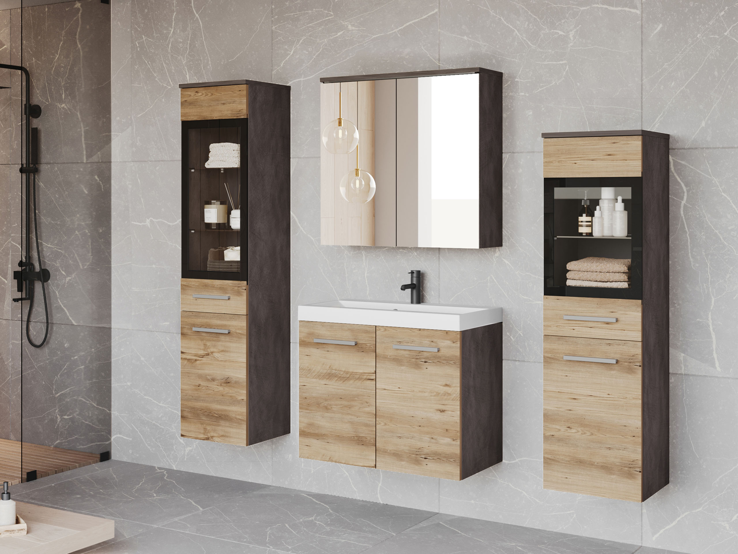Vonios komplektas Sarasota 140 (Matera pilka + Kaštonas)