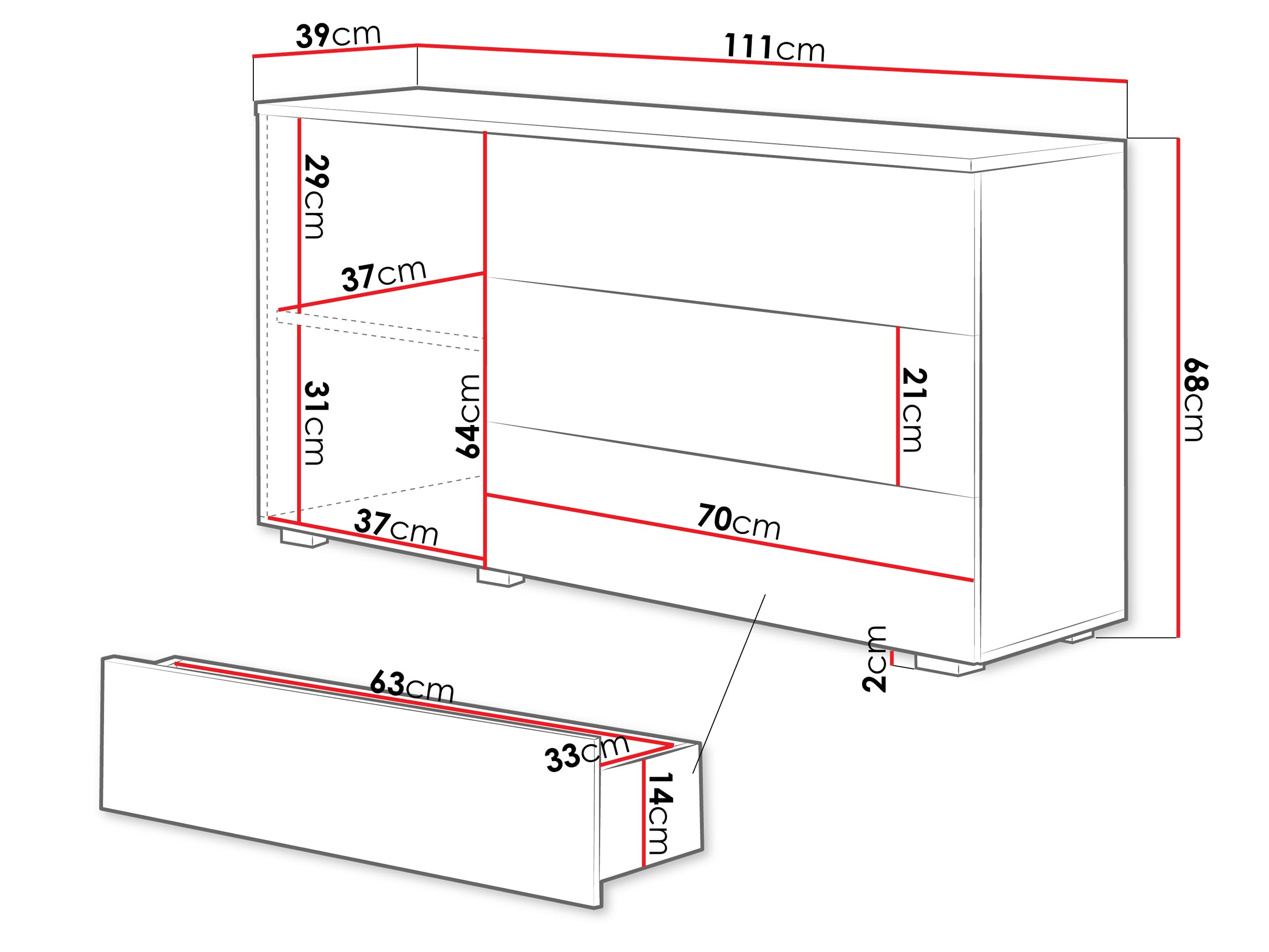 Komoda Sarasota 128 (Balta + Blizgi pilka)
