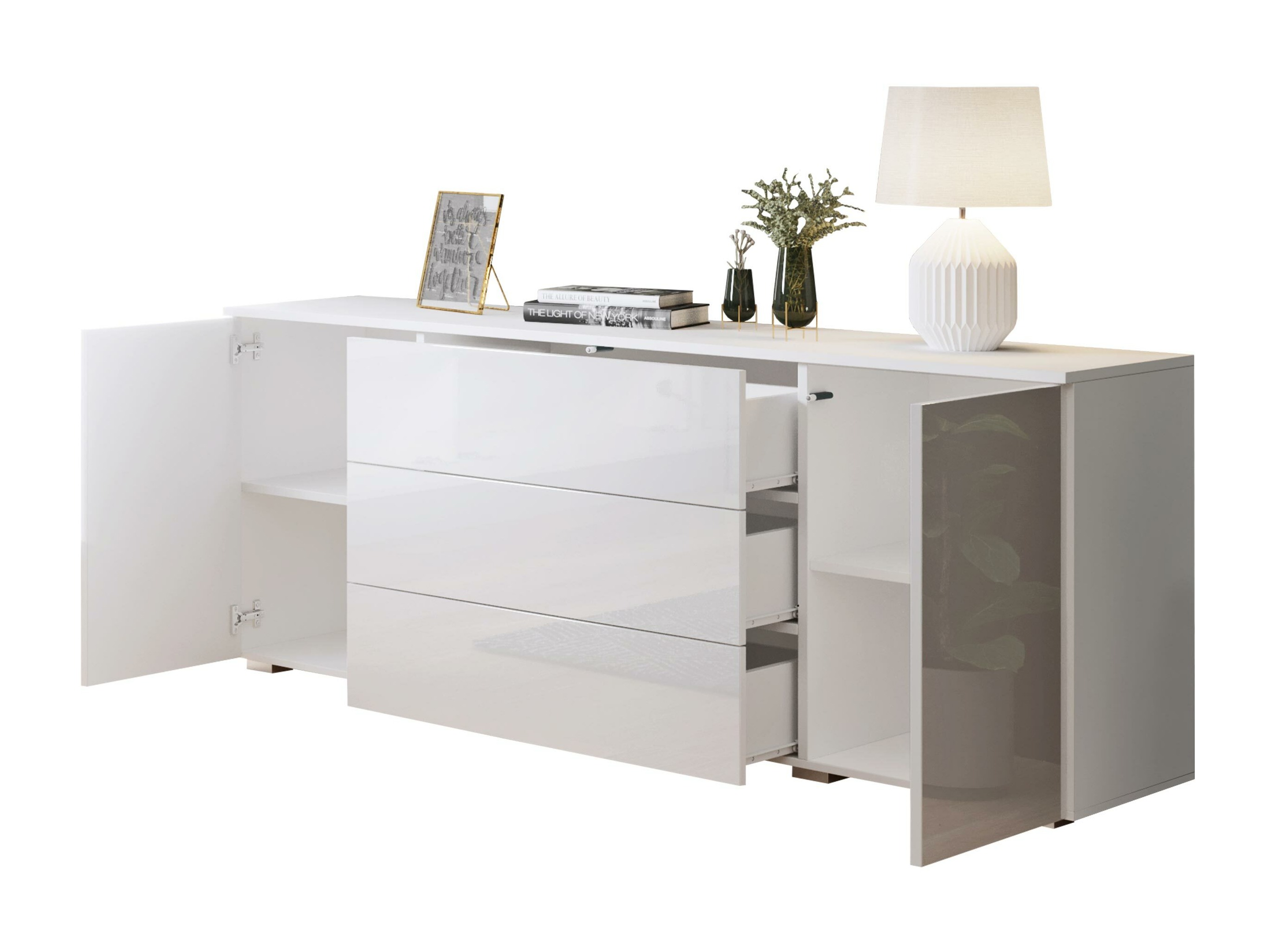 Komoda Sarasota 129 (Balta + Blizgi pilka)