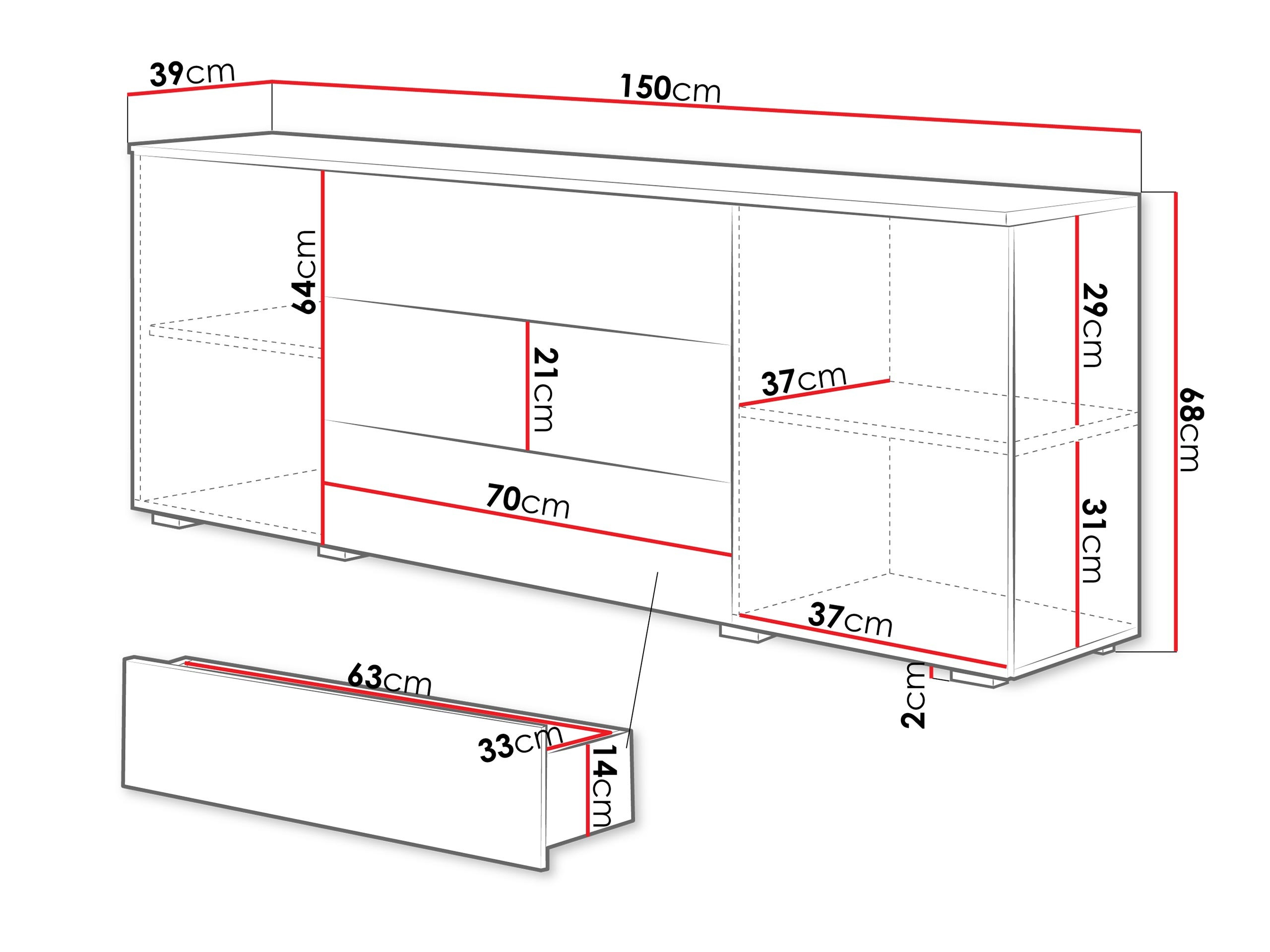 Komoda Sarasota 129 (Matera pilka + Kaštonas)