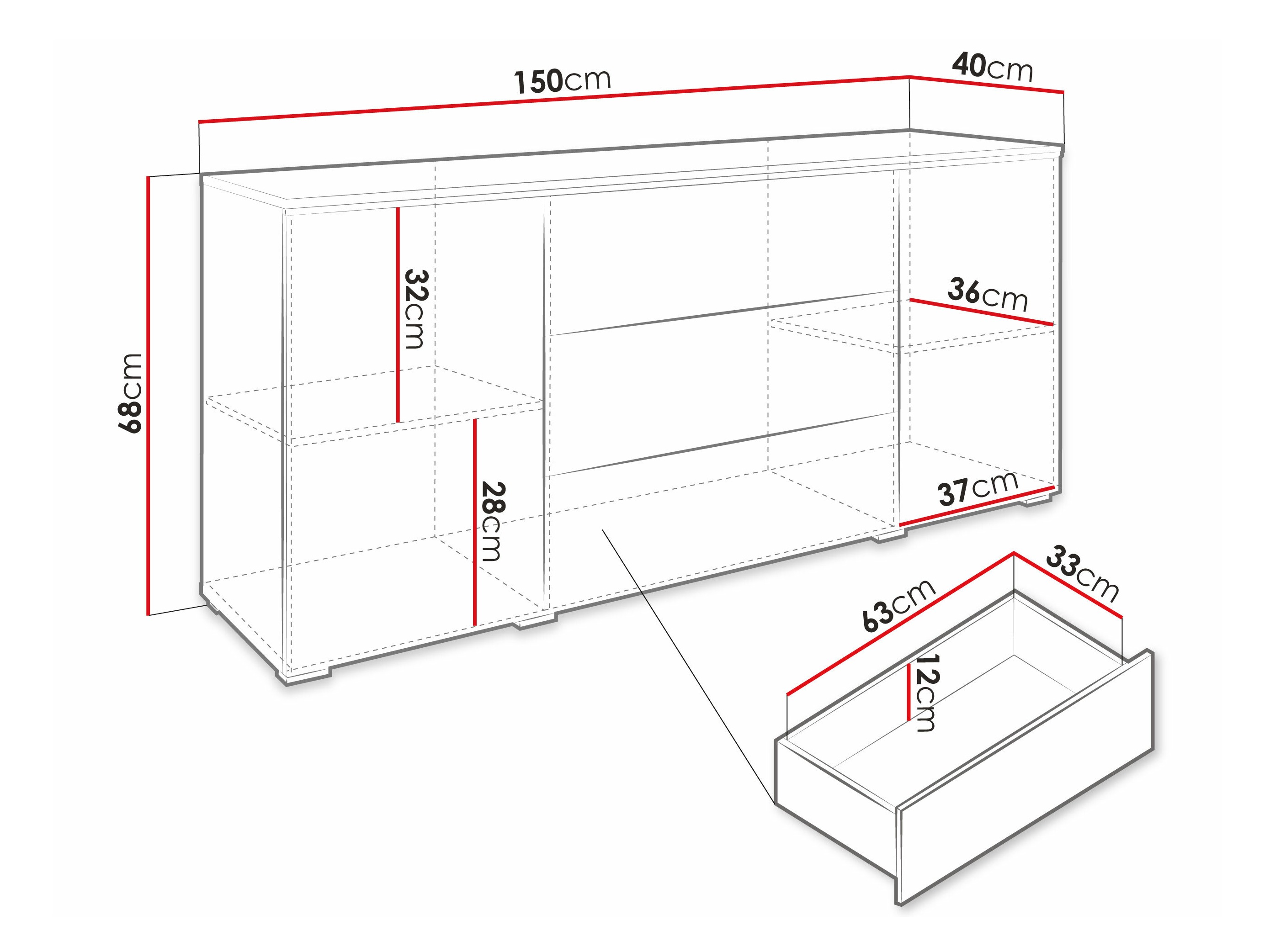 Komoda Sarasota 142 (Betonas + Blizgi balta)