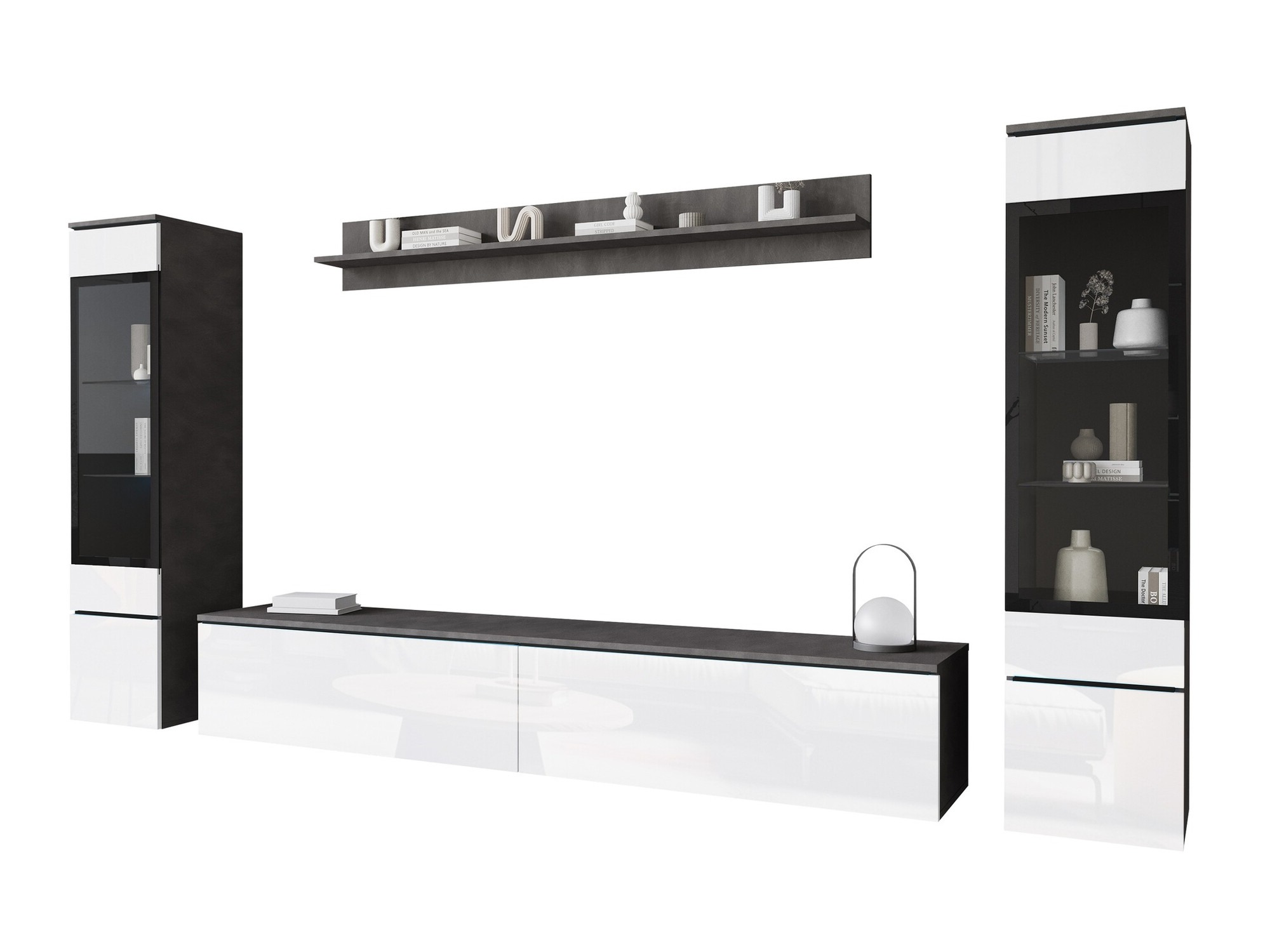 Svetainės komplektas Sarasota 126 (Matera pilka + Blizgi balta)