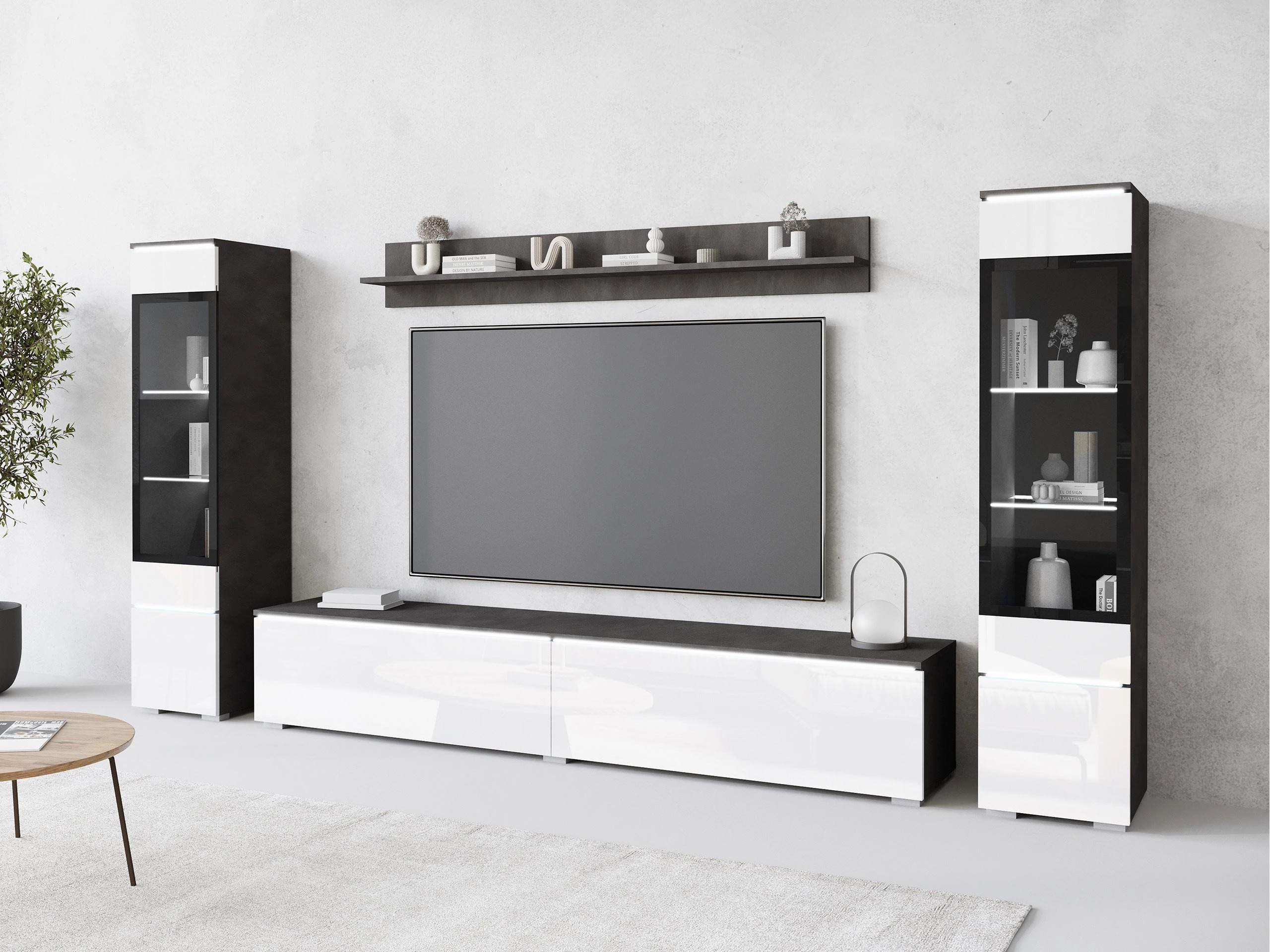 Svetainės komplektas Sarasota 126 (Matera pilka + Blizgi balta)