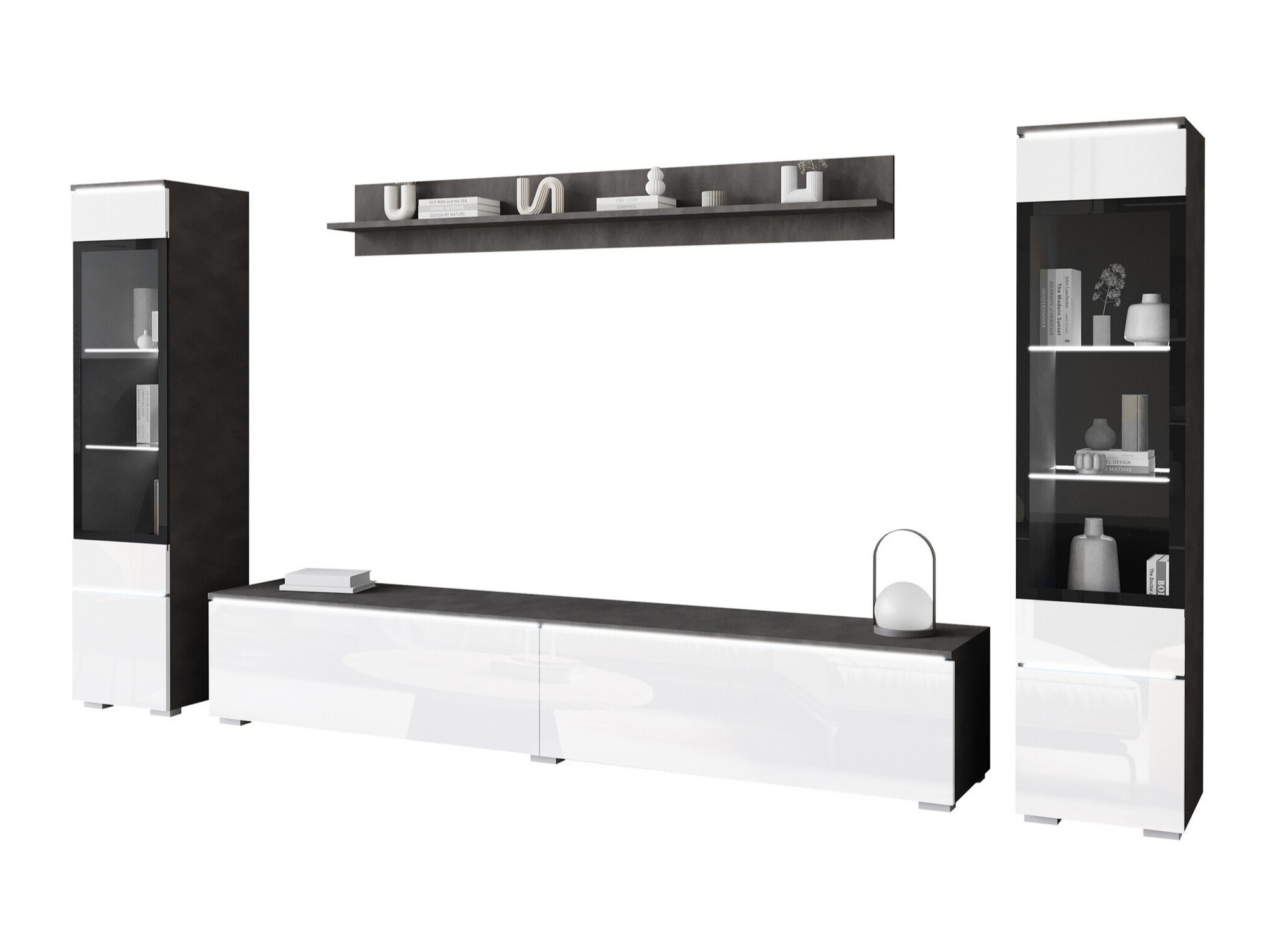 Svetainės komplektas Sarasota 126 (Matera pilka + Blizgi balta)