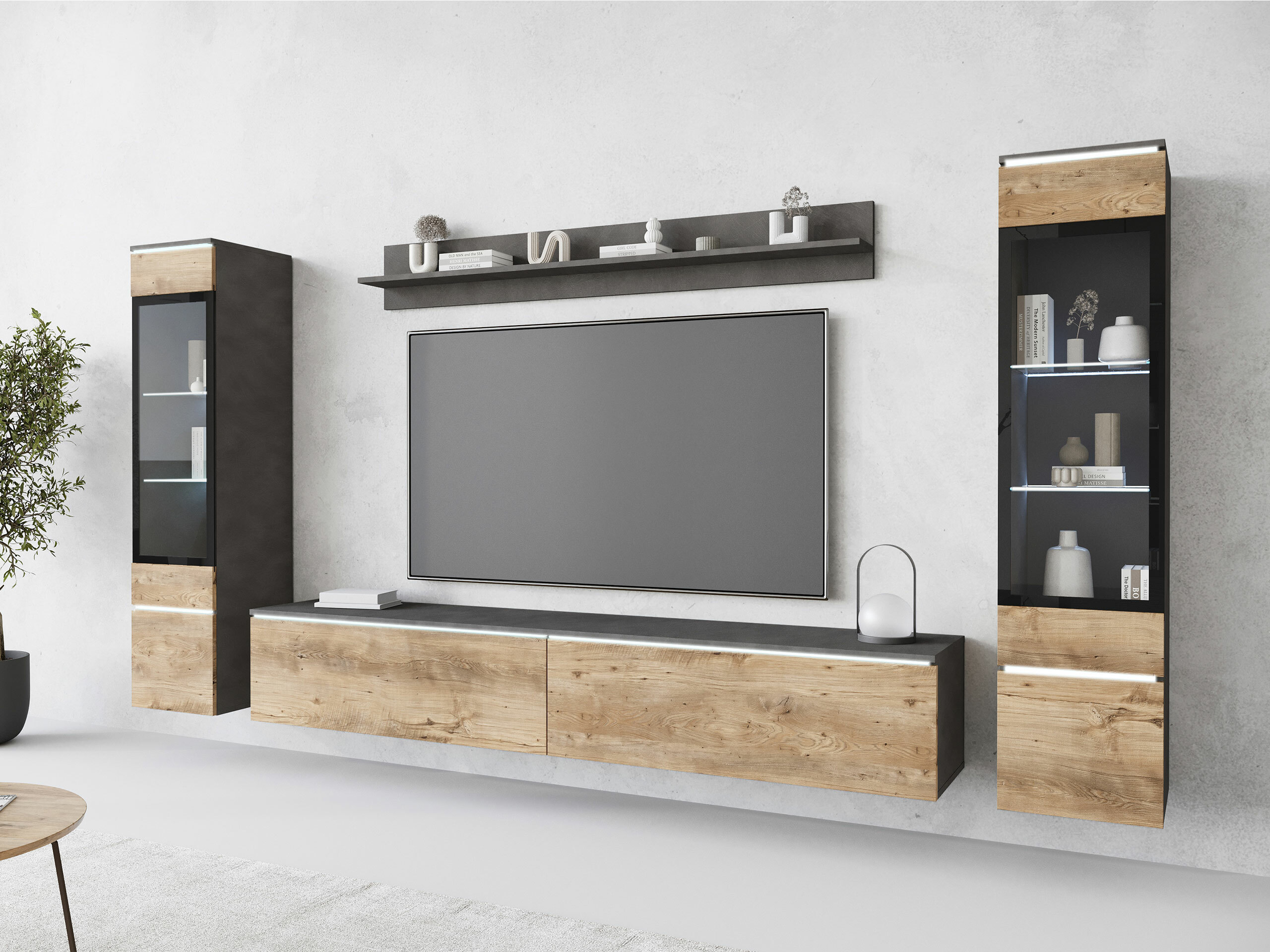 Svetainės komplektas Sarasota 126 (Matera pilka + Kaštonas)