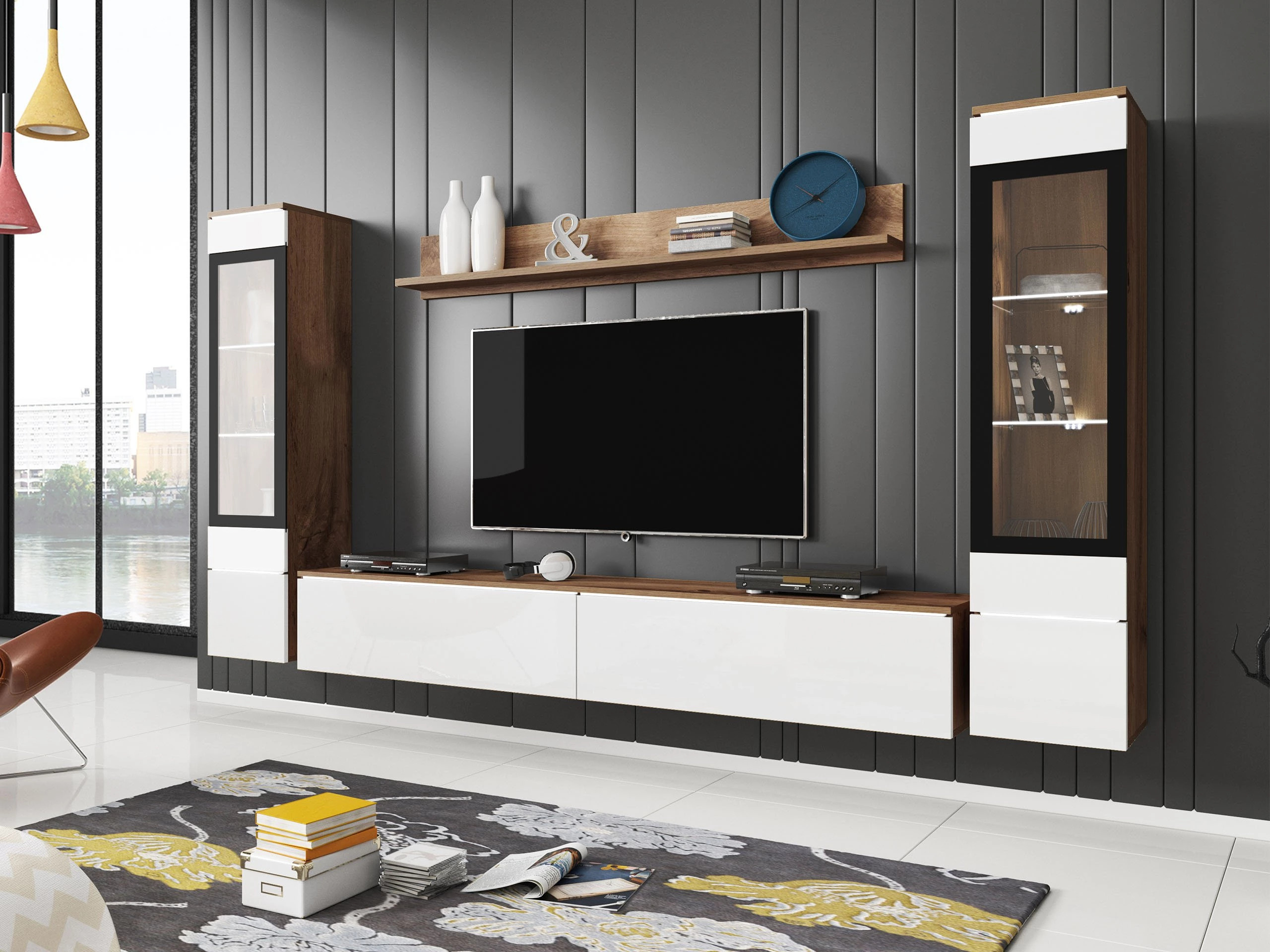 Svetainės komplektas Sarasota 126 (Votan ąžuolas + Blizgi balta)