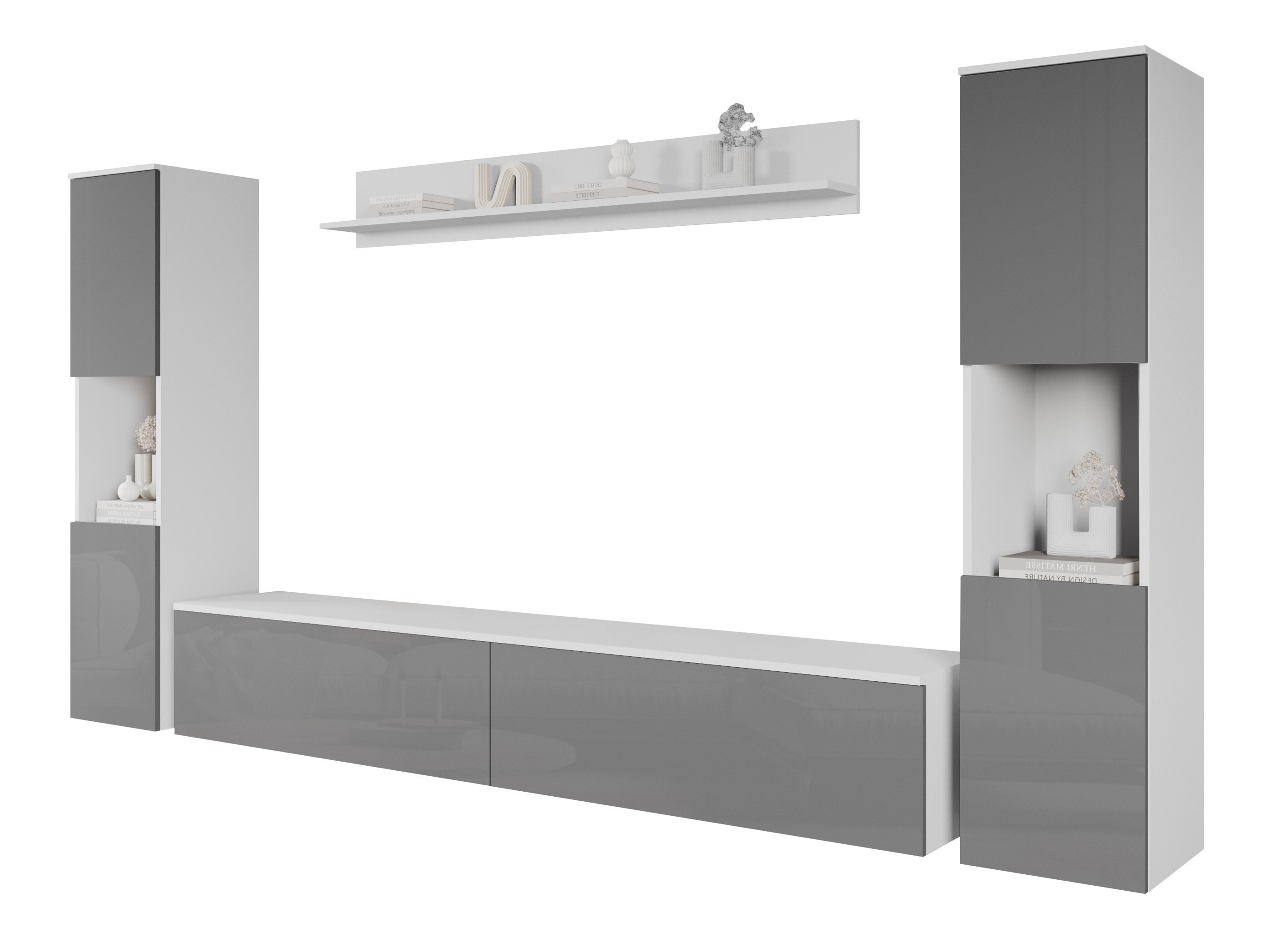 Svetainės komplektas Sarasota 131 (Balta + Blizgi pilka)