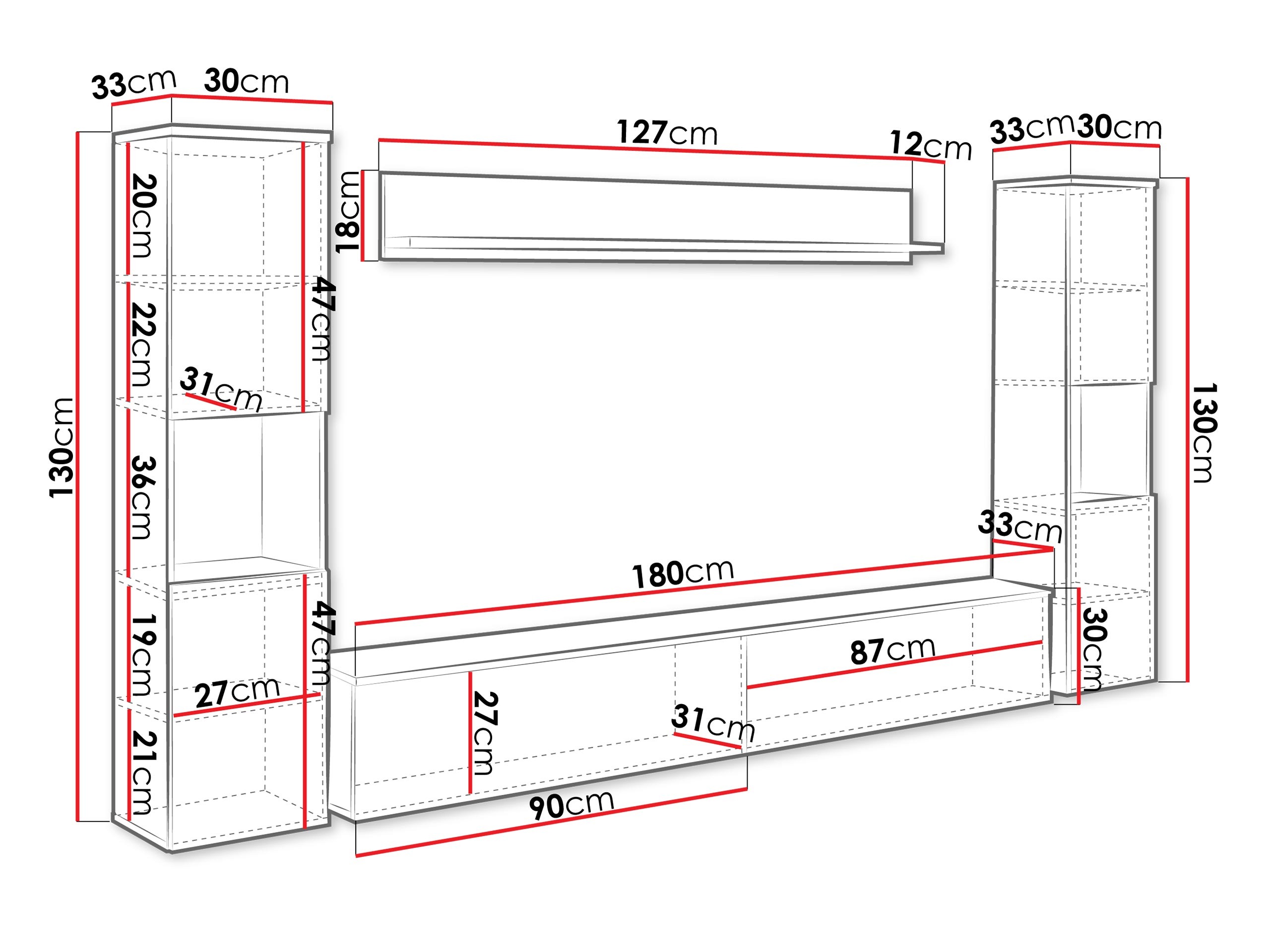 Svetainės komplektas Sarasota 131 (Balta + Blizgi pilka)